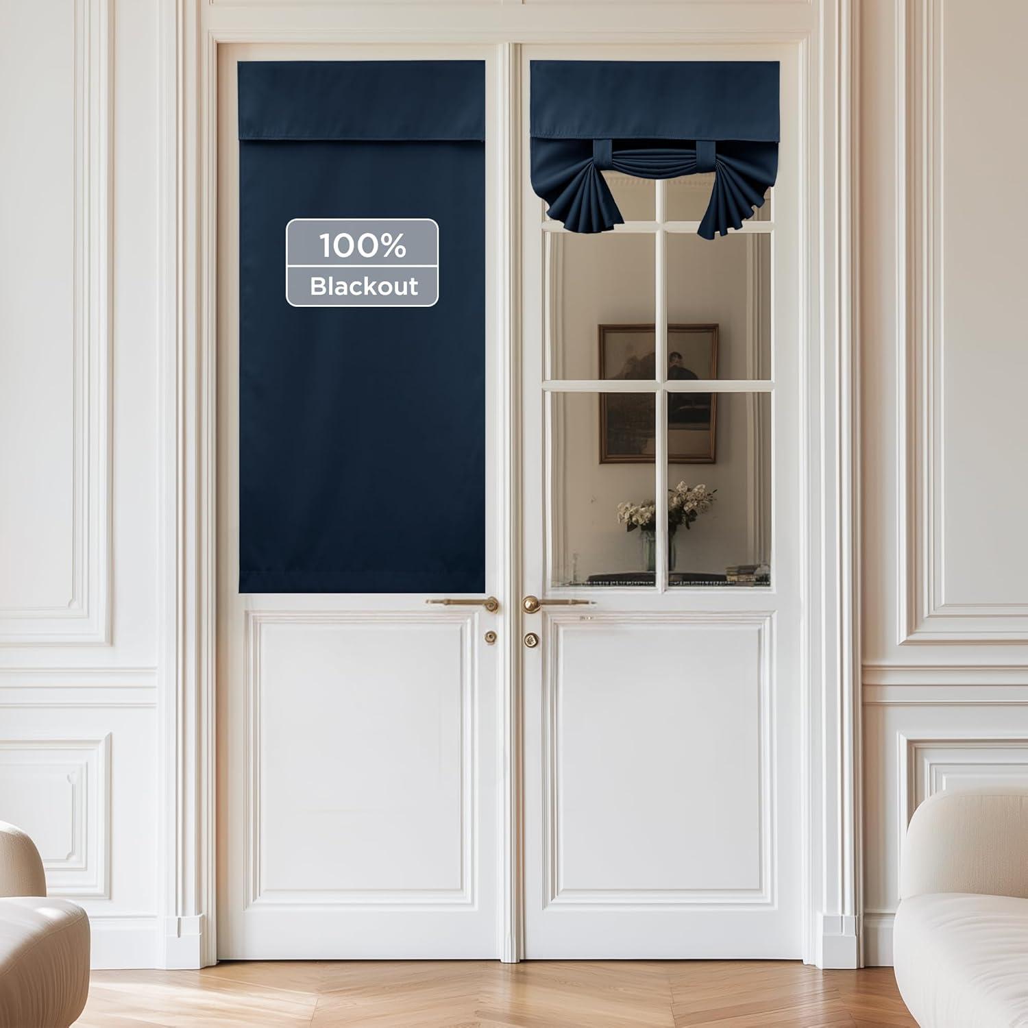 imageNICETOWN 100 Blackout French Door Curtains Privacy Curtains for Window 26 X 50 Inch Long Room Darkening Drapes Thermal Insulated Door Window Shades for Bedroom 1 Panel KhakiNavy