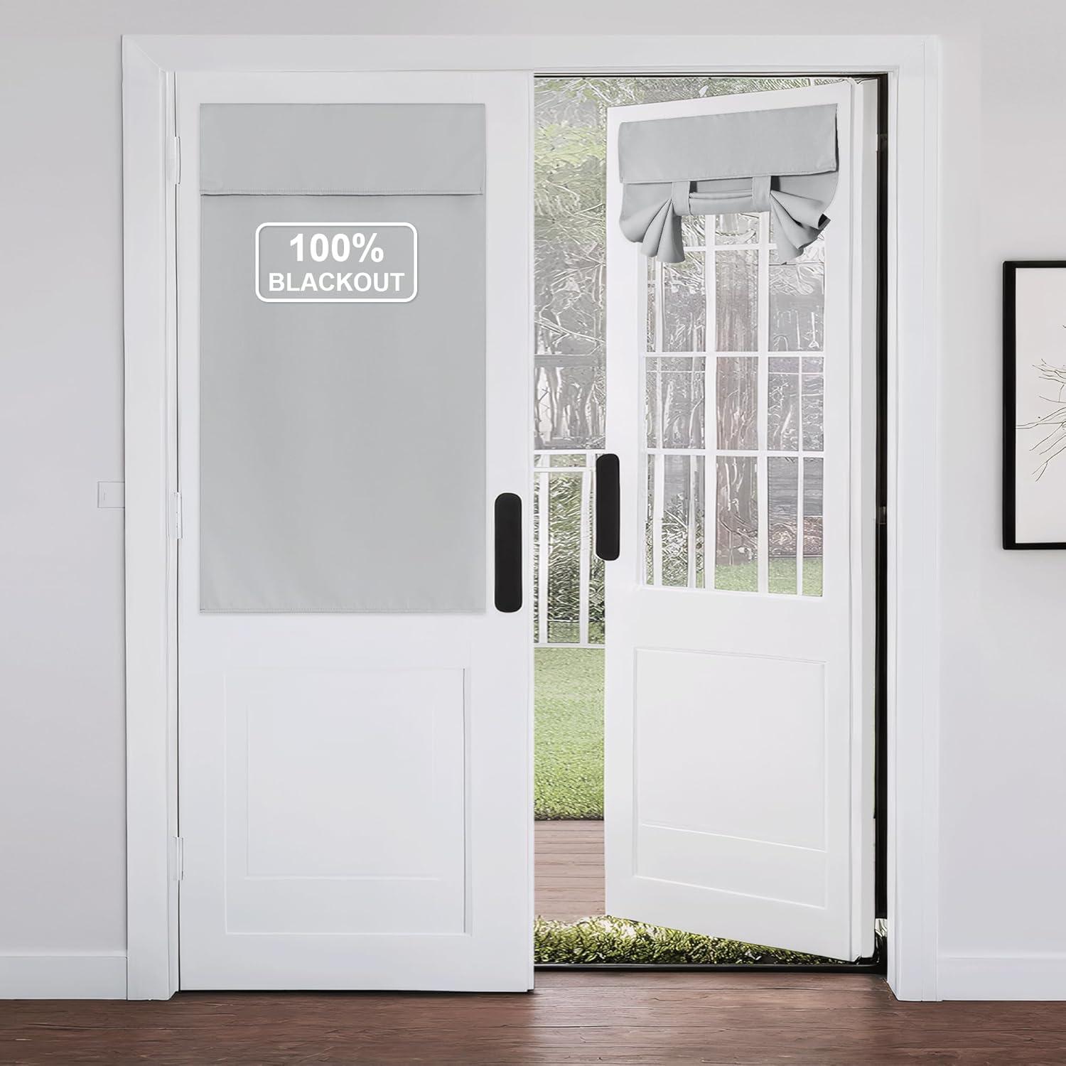 imageNICETOWN 100 Blackout French Door Curtains Privacy Curtains for Window 26 X 50 Inch Long Room Darkening Drapes Thermal Insulated Door Window Shades for Bedroom 1 Panel KhakiSliver Grey