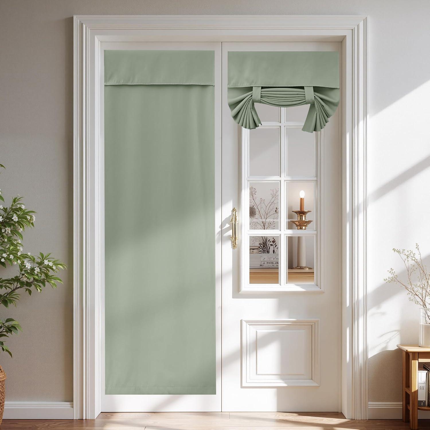imageNICETOWN 100 Blackout French Door Curtains Privacy Curtains for Window 26 X 50 Inch Long Room Darkening Drapes Thermal Insulated Door Window Shades for Bedroom 1 Panel KhakiSage Green