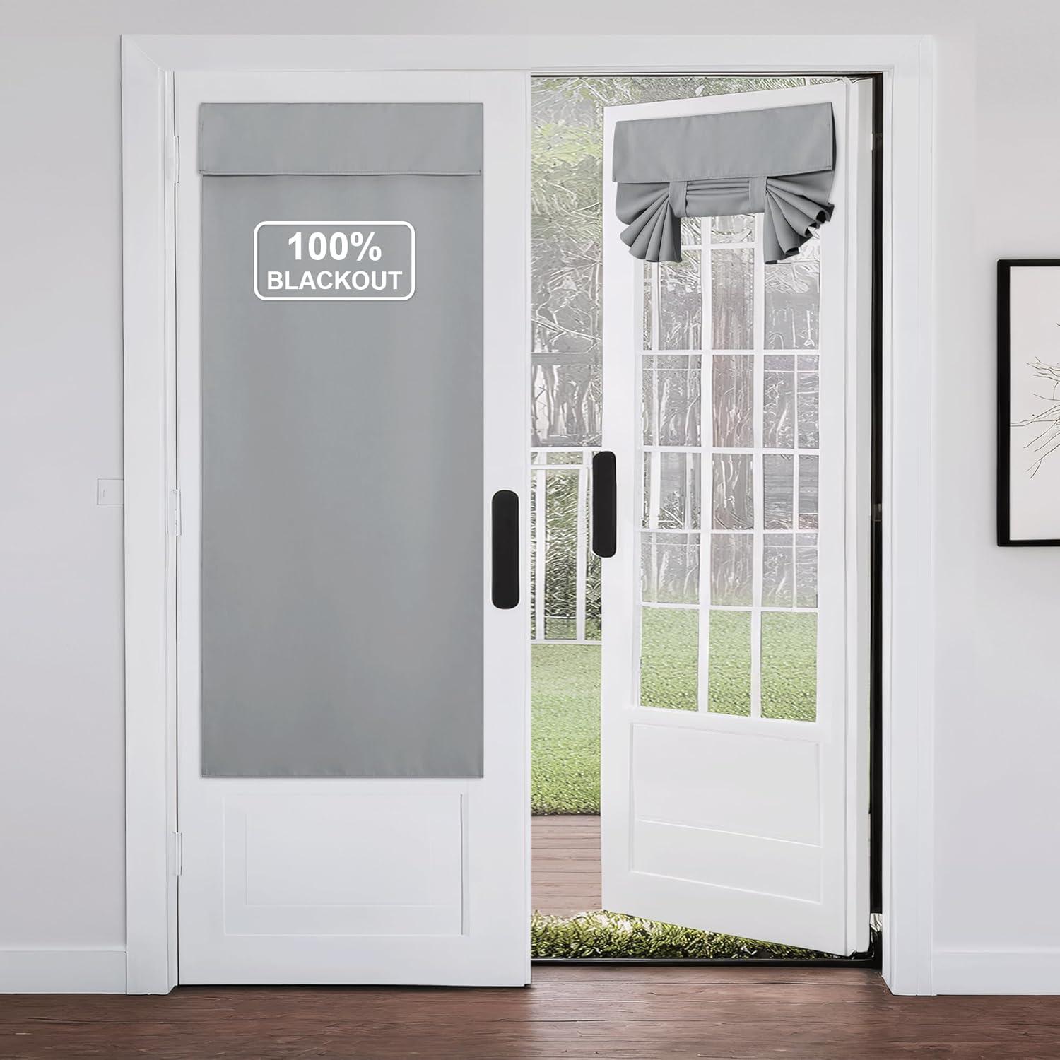 imageNICETOWN 100 Blackout French Door Curtains Privacy Curtains for Window 26 X 50 Inch Long Room Darkening Drapes Thermal Insulated Door Window Shades for Bedroom 1 Panel KhakiDove Gray