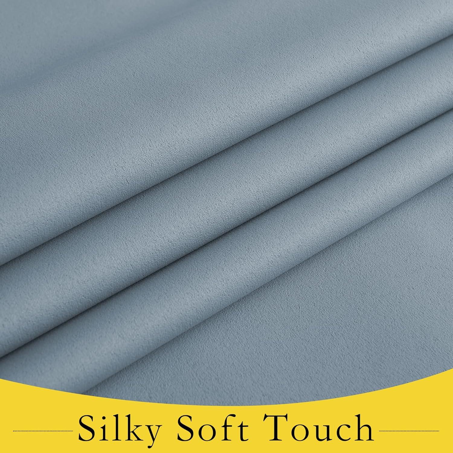 imageNICETOWN 100 Blackout French Door Curtains Privacy Curtains for Window 26 X 50 Inch Long Room Darkening Drapes Thermal Insulated Door Window Shades for Bedroom 1 Panel KhakiGreyish Blue