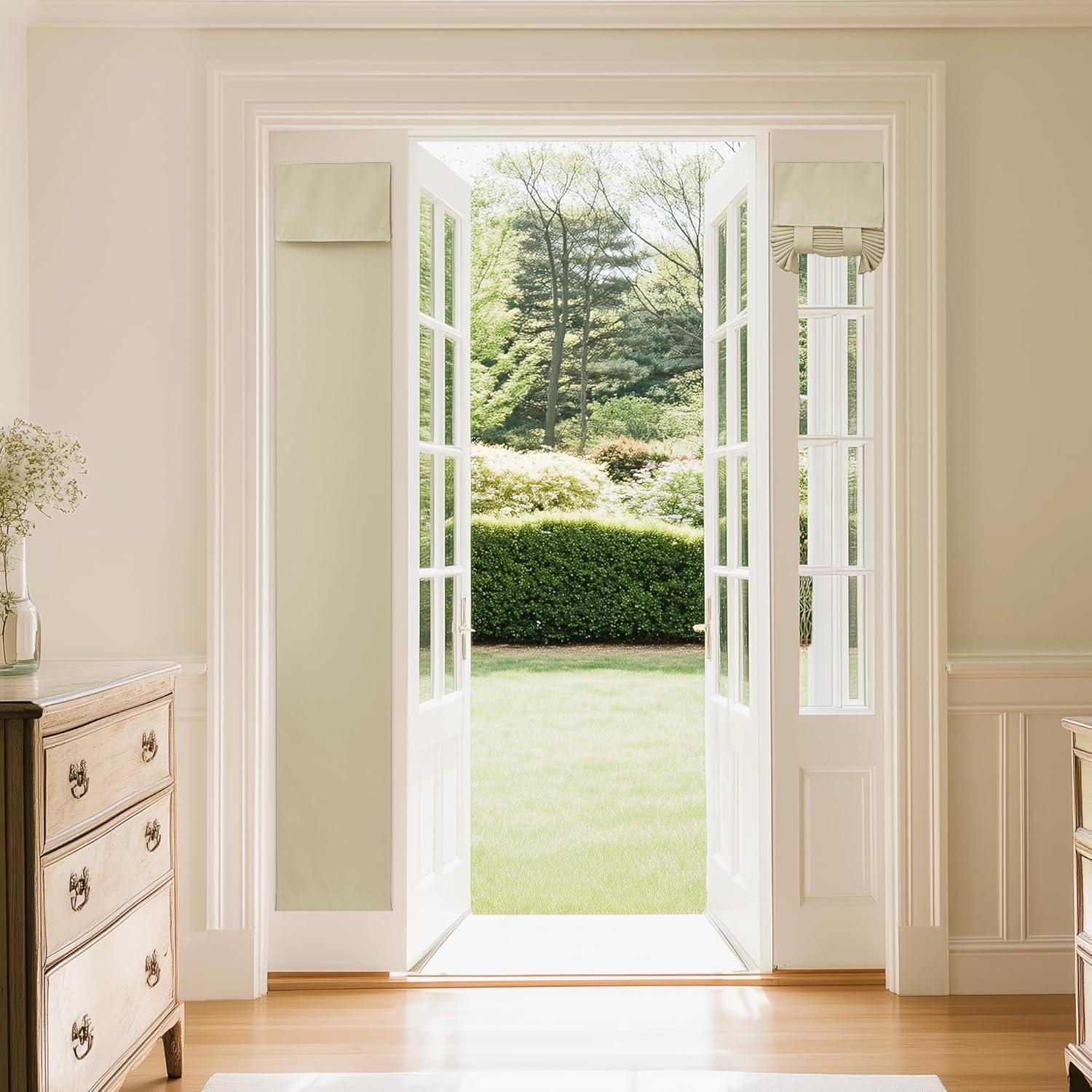 imageNICETOWN 100 Blackout French Door Curtains Privacy Curtains for Window 26 X 50 Inch Long Room Darkening Drapes Thermal Insulated Door Window Shades for Bedroom 1 Panel KhakiCream