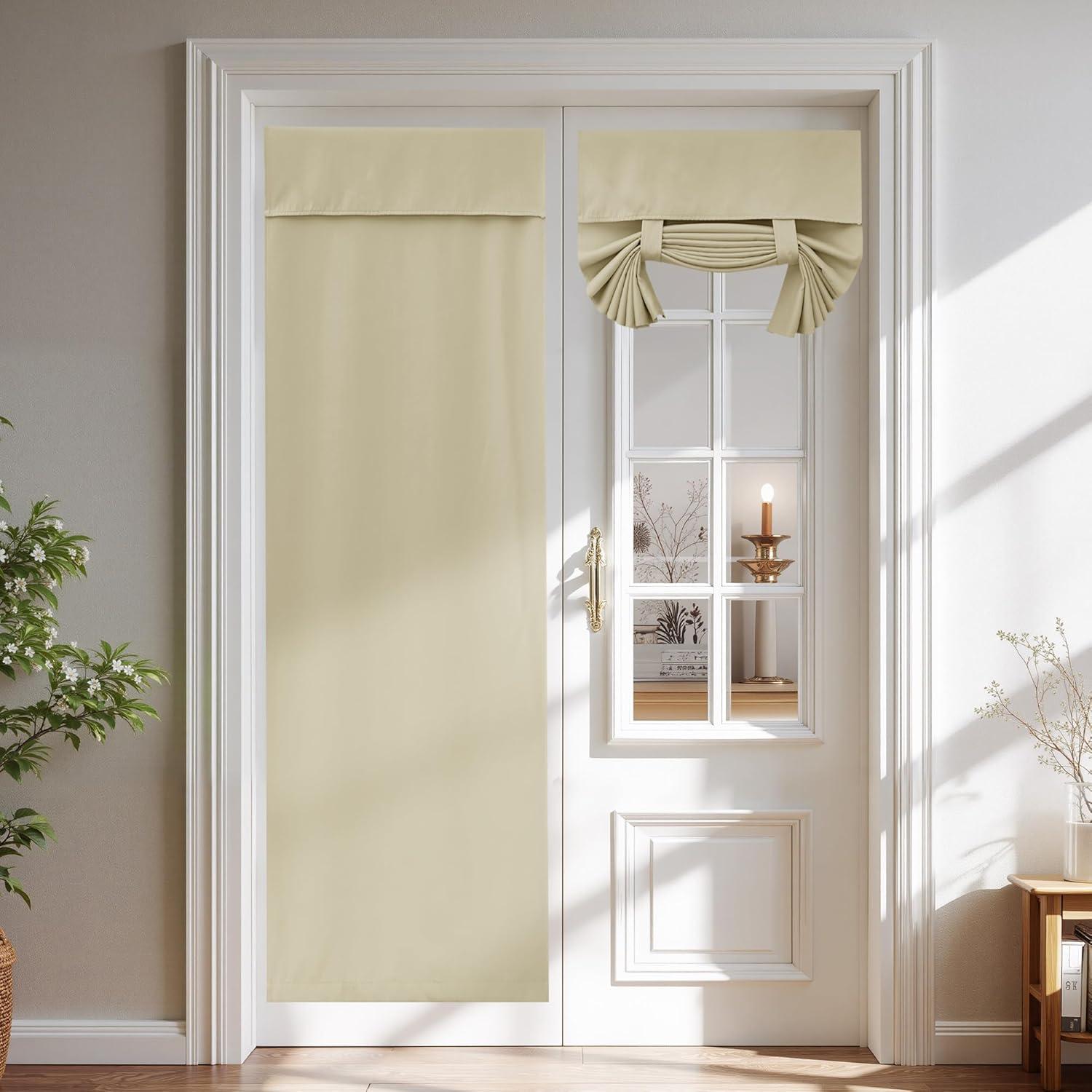 imageNICETOWN 100 Blackout French Door Curtains Privacy Curtains for Window 26 X 50 Inch Long Room Darkening Drapes Thermal Insulated Door Window Shades for Bedroom 1 Panel KhakiCream