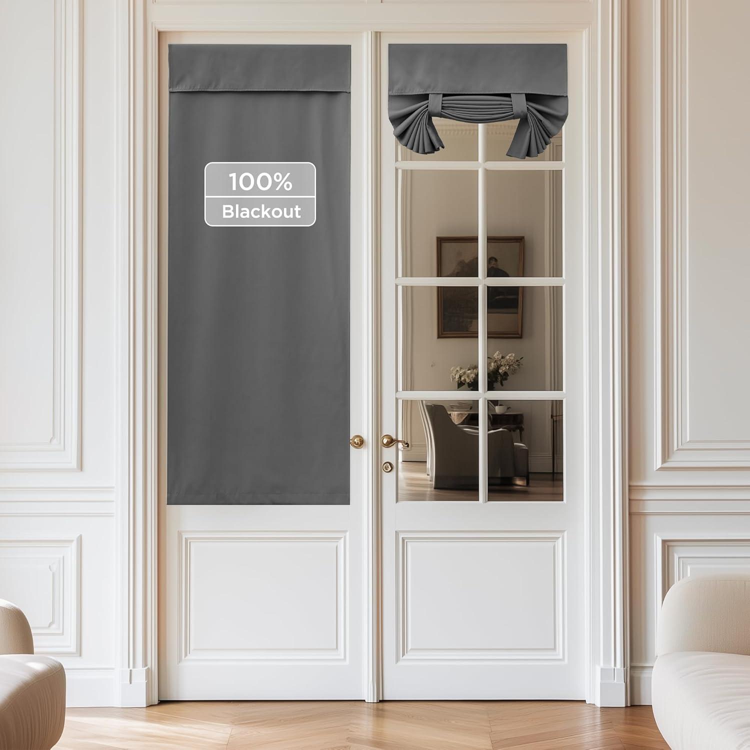 imageNICETOWN 100 Blackout French Door Curtains Privacy Curtains for Window 26 X 50 Inch Long Room Darkening Drapes Thermal Insulated Door Window Shades for Bedroom 1 Panel KhakiGrey