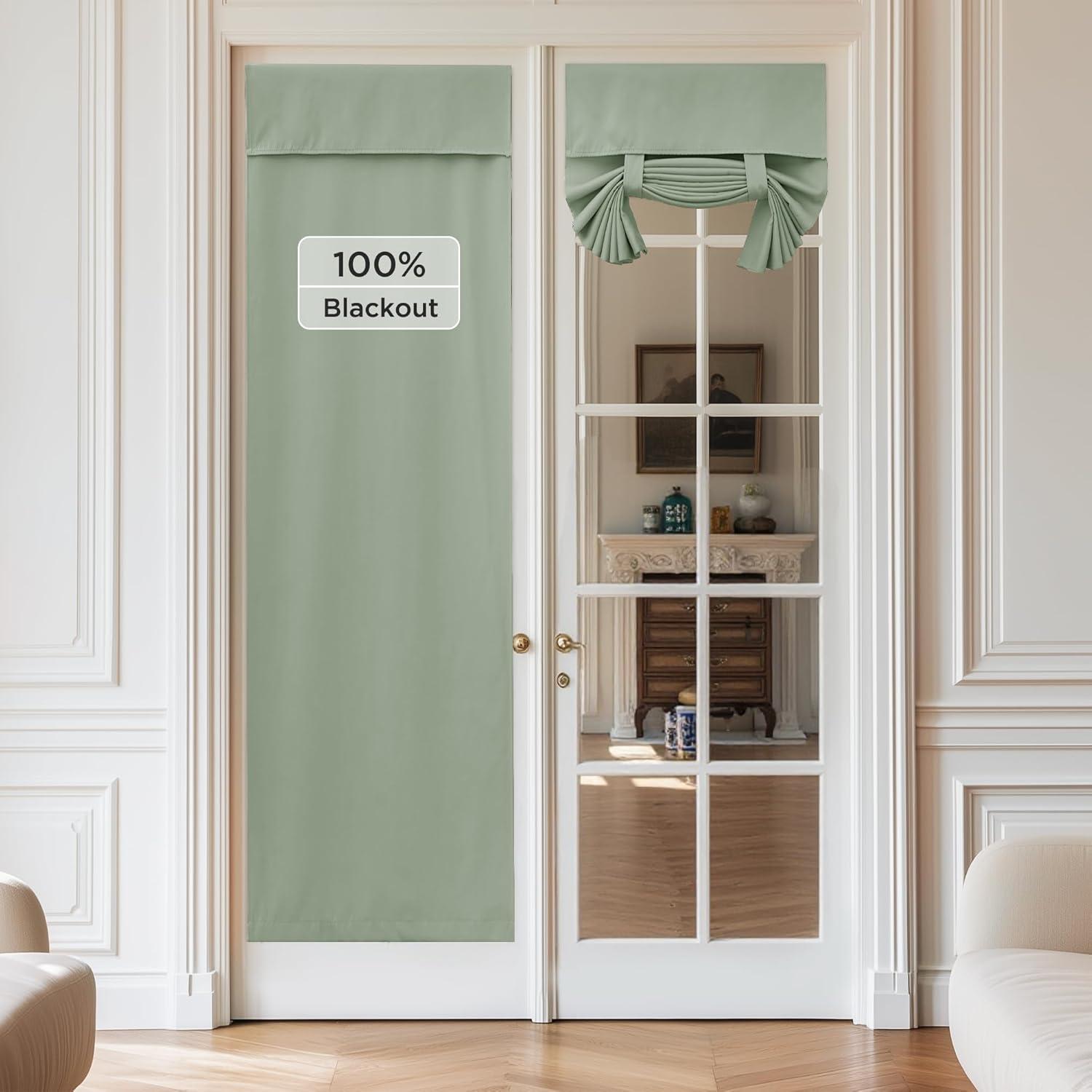 imageNICETOWN 100 Blackout French Door Curtains Privacy Curtains for Window 26 X 50 Inch Long Room Darkening Drapes Thermal Insulated Door Window Shades for Bedroom 1 Panel KhakiSage Green