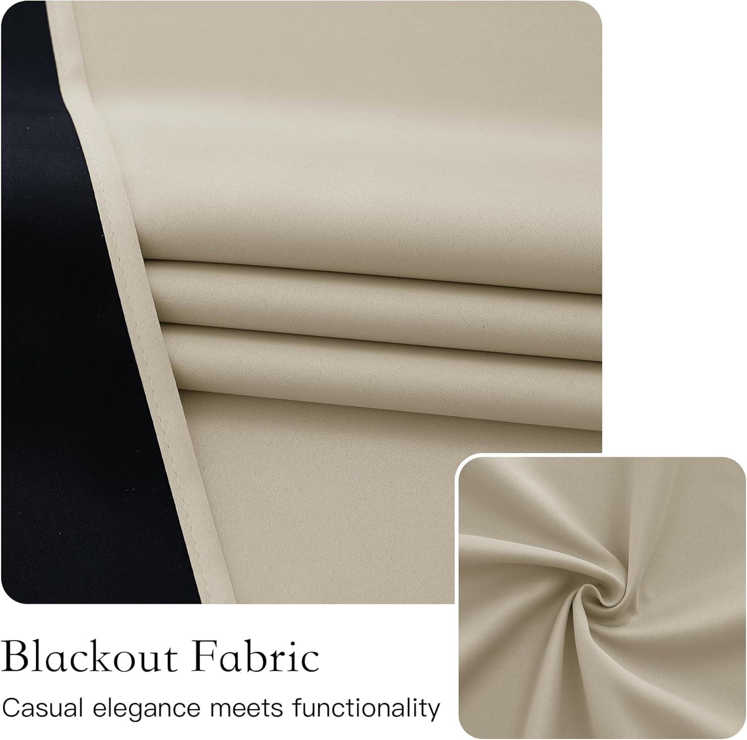 imageNICETOWN 100 Blackout French Door Curtains Privacy Curtains for Window 26 X 50 Inch Long Room Darkening Drapes Thermal Insulated Door Window Shades for Bedroom 1 Panel KhakiNatural