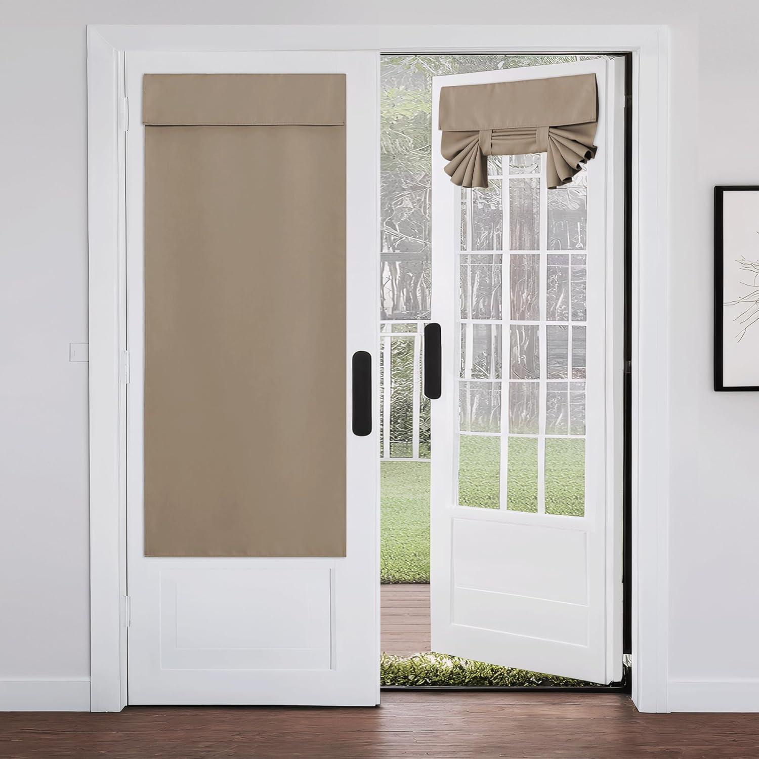 imageNICETOWN 100 Blackout French Door Curtains Privacy Curtains for Window 26 X 50 Inch Long Room Darkening Drapes Thermal Insulated Door Window Shades for Bedroom 1 Panel KhakiCappuccino