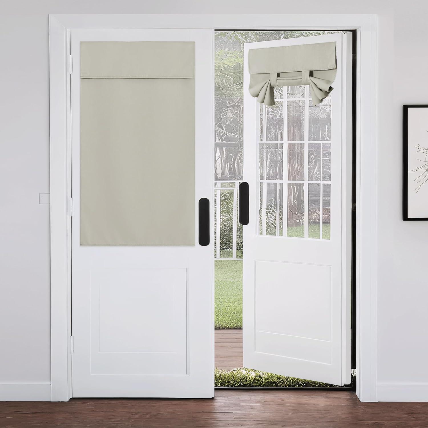 imageNICETOWN 100 Blackout French Door Curtains Privacy Curtains for Window 26 X 50 Inch Long Room Darkening Drapes Thermal Insulated Door Window Shades for Bedroom 1 Panel KhakiSand