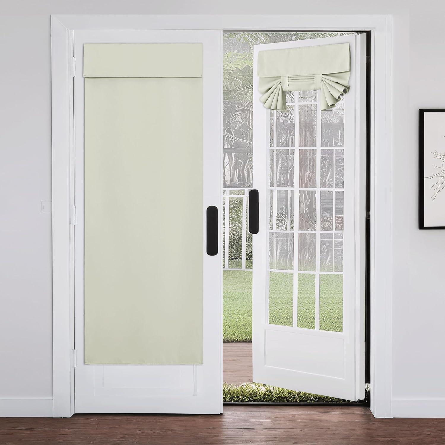 imageNICETOWN 100 Blackout French Door Curtains Privacy Curtains for Window 26 X 50 Inch Long Room Darkening Drapes Thermal Insulated Door Window Shades for Bedroom 1 Panel KhakiLight Beige