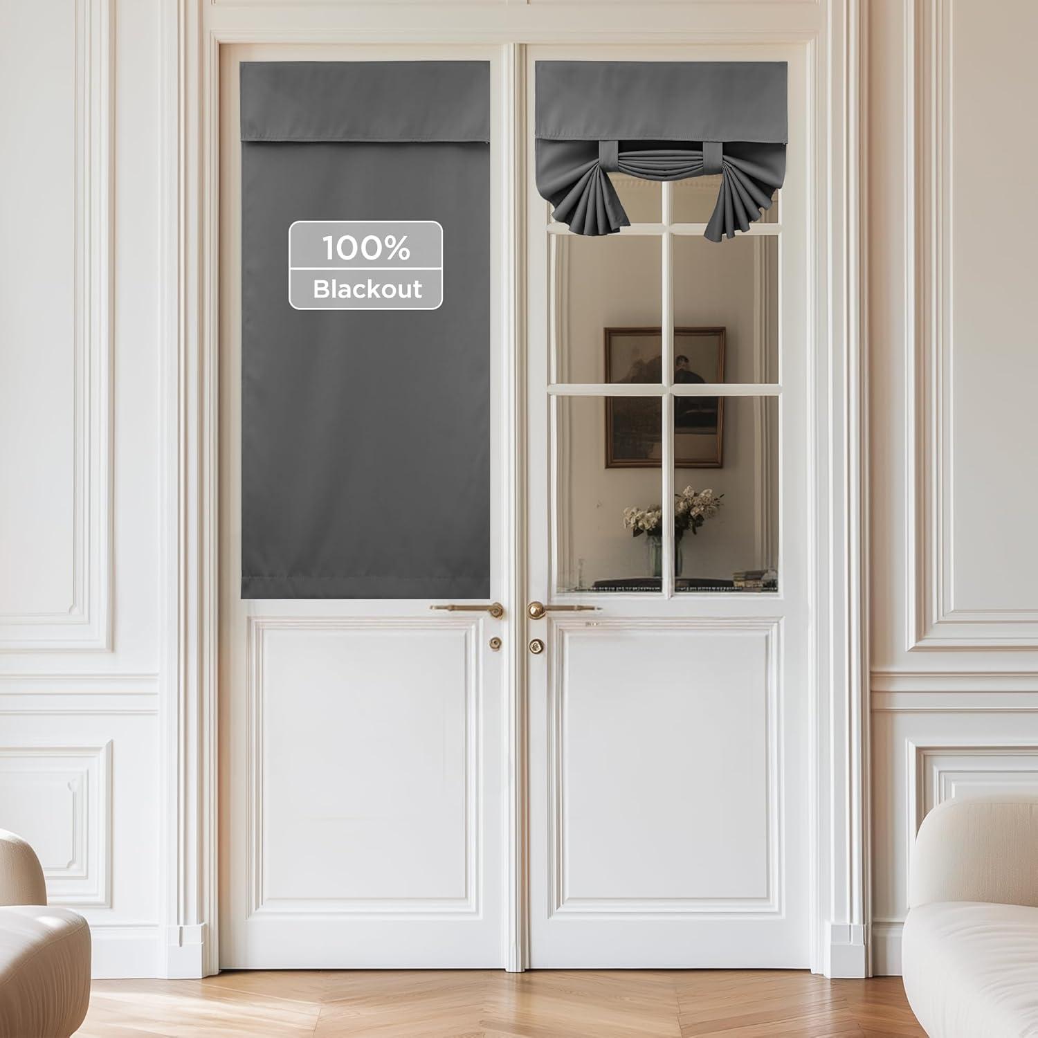 imageNICETOWN 100 Blackout French Door Curtains Privacy Curtains for Window 26 X 50 Inch Long Room Darkening Drapes Thermal Insulated Door Window Shades for Bedroom 1 Panel KhakiGrey