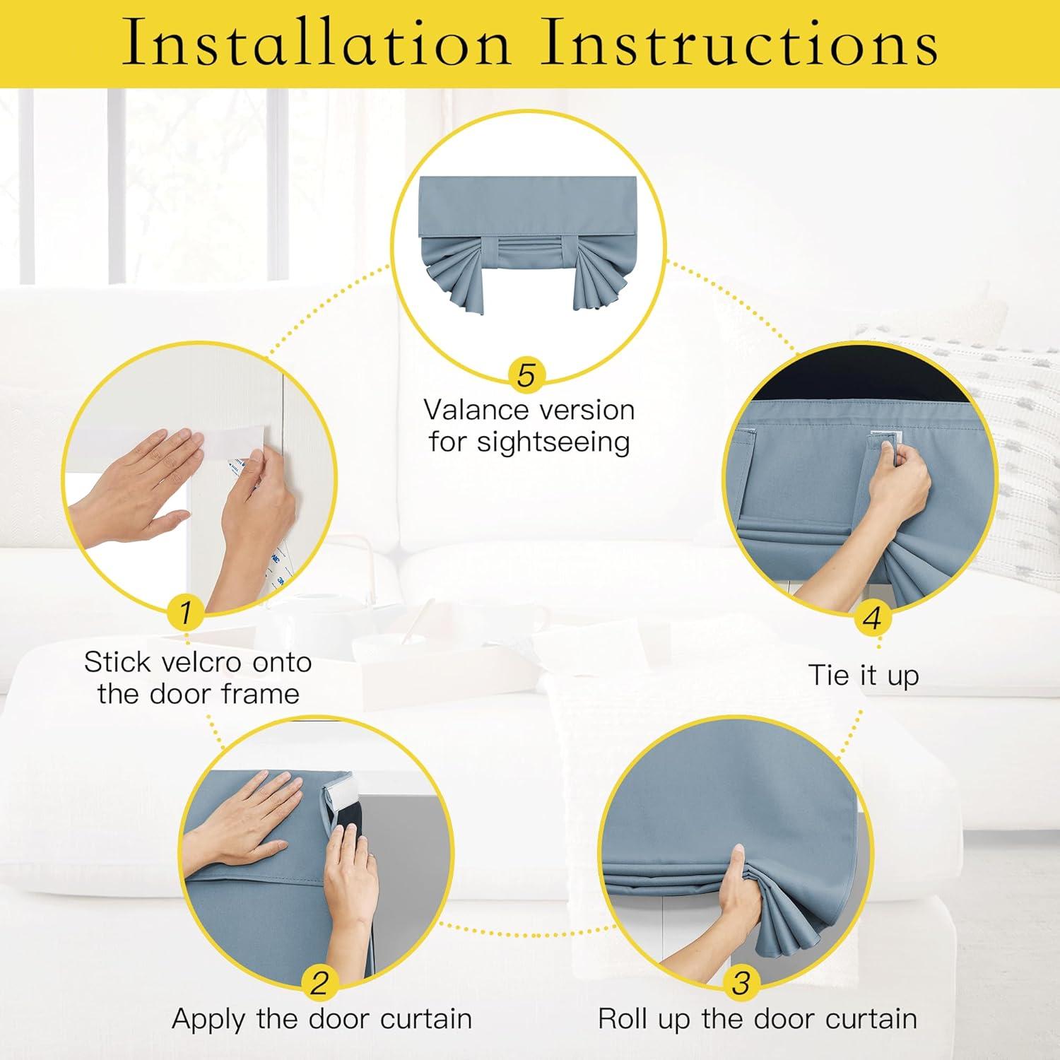 imageNICETOWN 100 Blackout French Door Curtains Privacy Curtains for Window 26 X 50 Inch Long Room Darkening Drapes Thermal Insulated Door Window Shades for Bedroom 1 Panel KhakiGreyish Blue