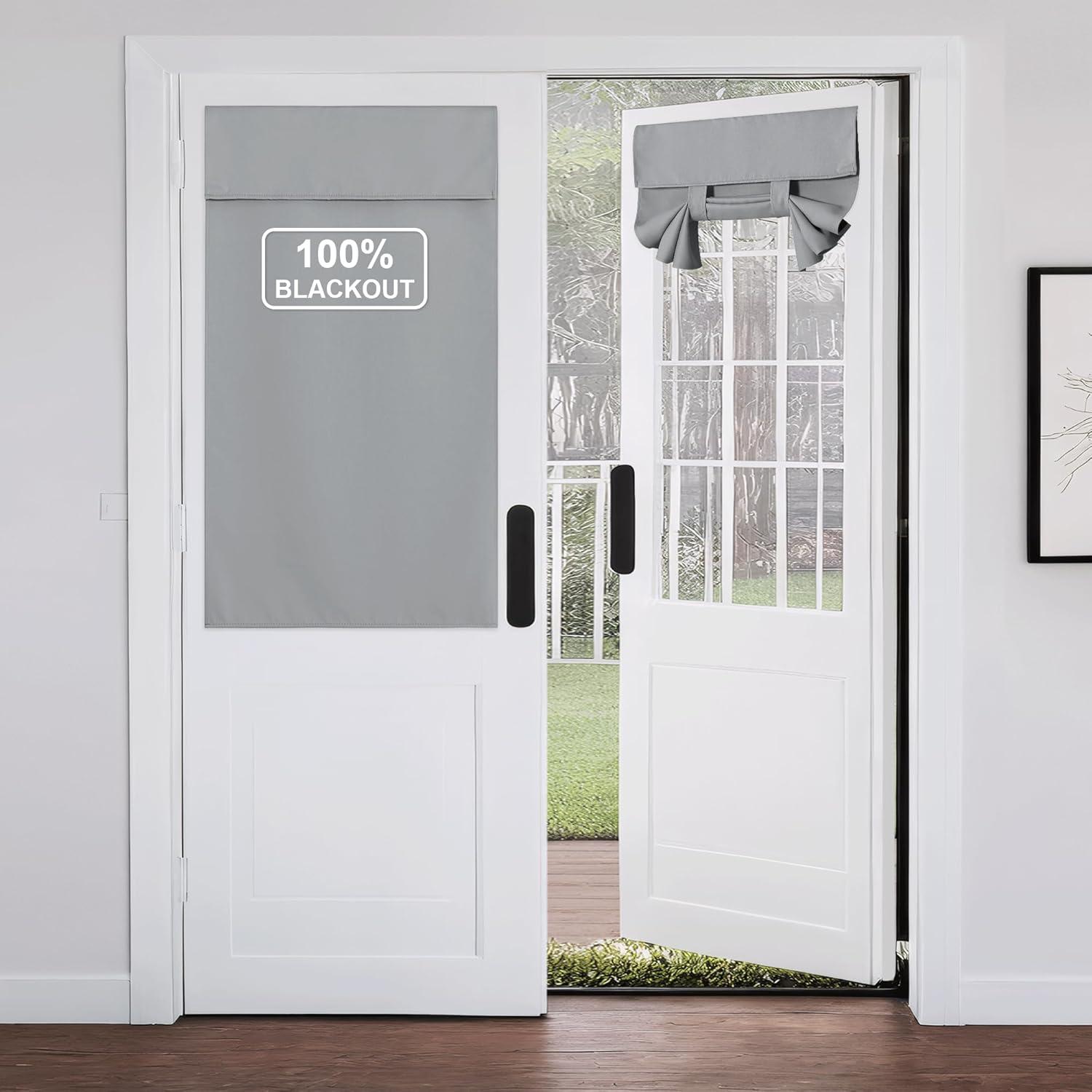 imageNICETOWN 100 Blackout French Door Curtains Privacy Curtains for Window 26 X 50 Inch Long Room Darkening Drapes Thermal Insulated Door Window Shades for Bedroom 1 Panel KhakiDove Gray