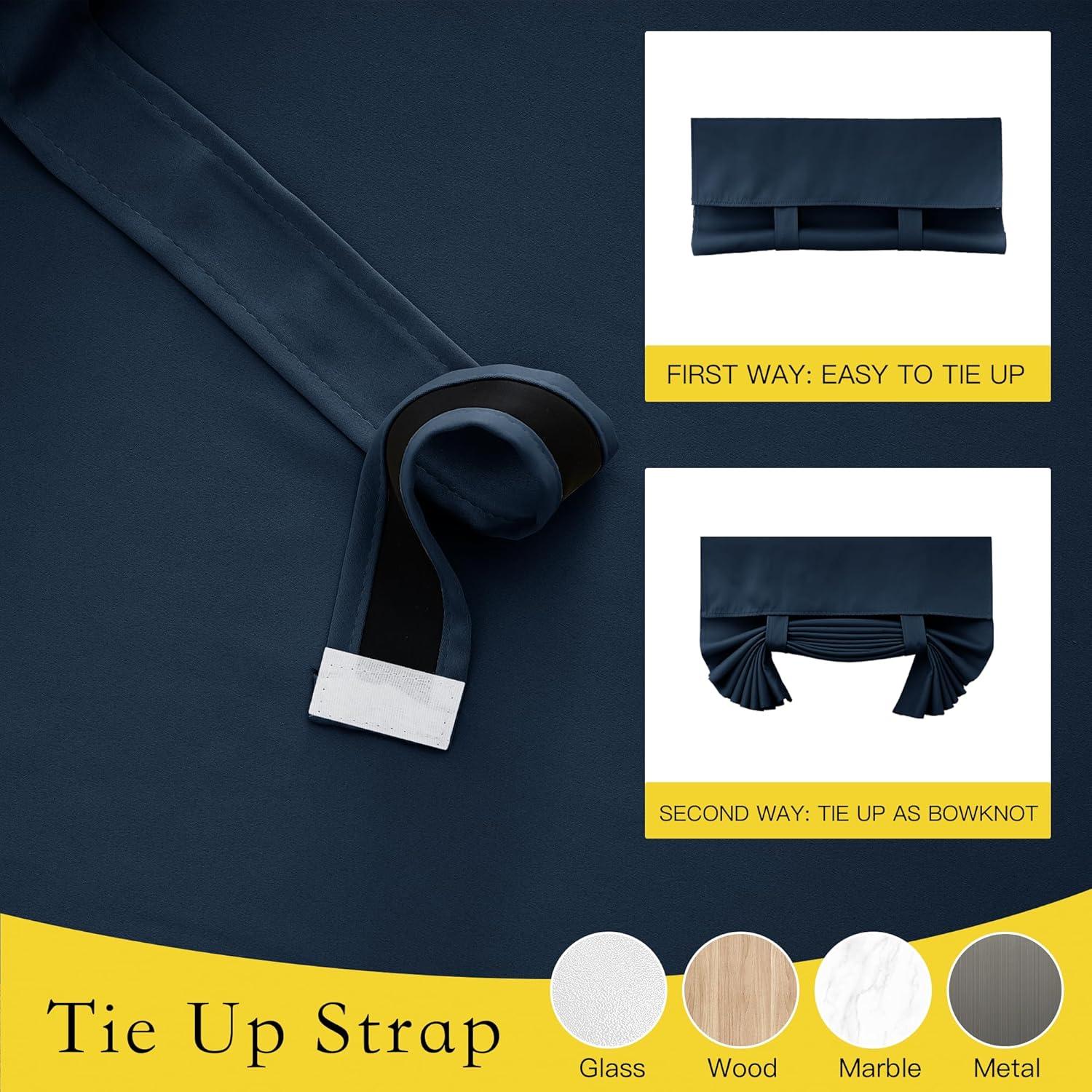 imageNICETOWN 100 Blackout French Door Curtains Privacy Curtains for Window 26 X 50 Inch Long Room Darkening Drapes Thermal Insulated Door Window Shades for Bedroom 1 Panel KhakiNavy