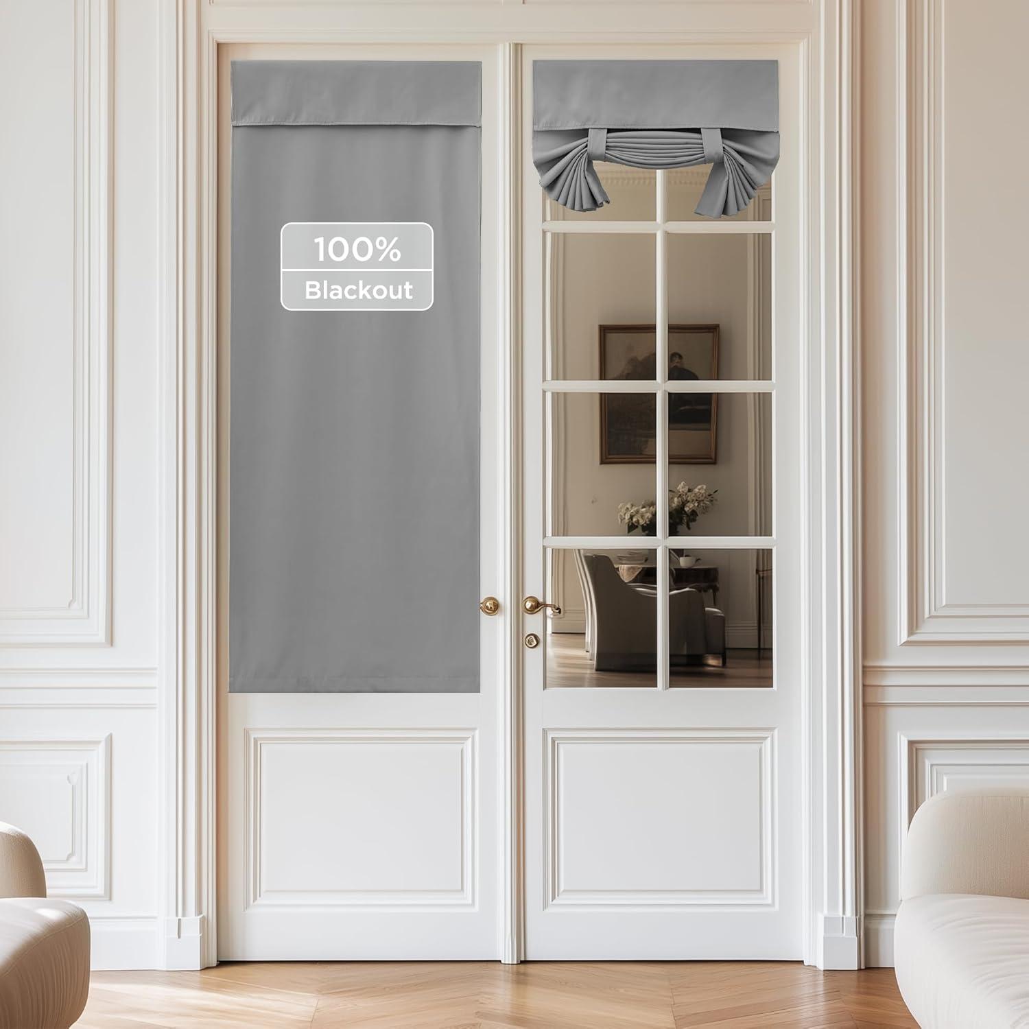 imageNICETOWN 100 Blackout French Door Curtains Privacy Curtains for Window 26 X 50 Inch Long Room Darkening Drapes Thermal Insulated Door Window Shades for Bedroom 1 Panel KhakiLight Grey