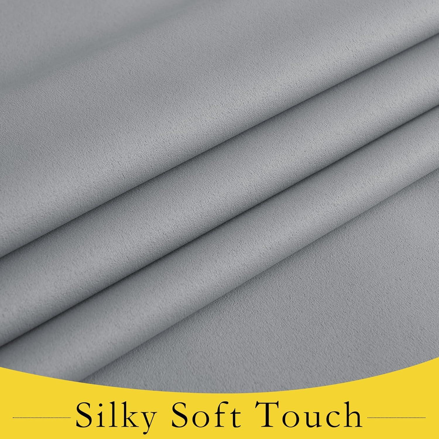 imageNICETOWN 100 Blackout French Door Curtains Privacy Curtains for Window 26 X 50 Inch Long Room Darkening Drapes Thermal Insulated Door Window Shades for Bedroom 1 Panel KhakiDove Gray