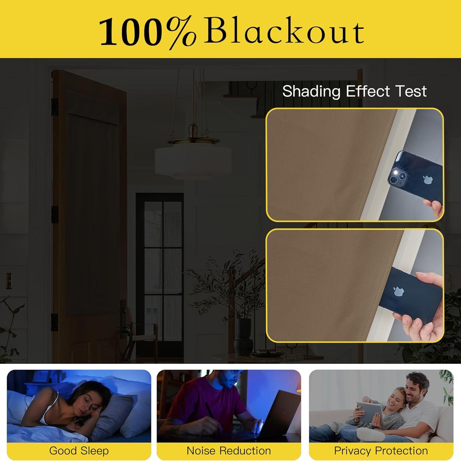 imageNICETOWN 100 Blackout French Door Curtains Privacy Curtains for Window 26 X 50 Inch Long Room Darkening Drapes Thermal Insulated Door Window Shades for Bedroom 1 Panel KhakiKhaki