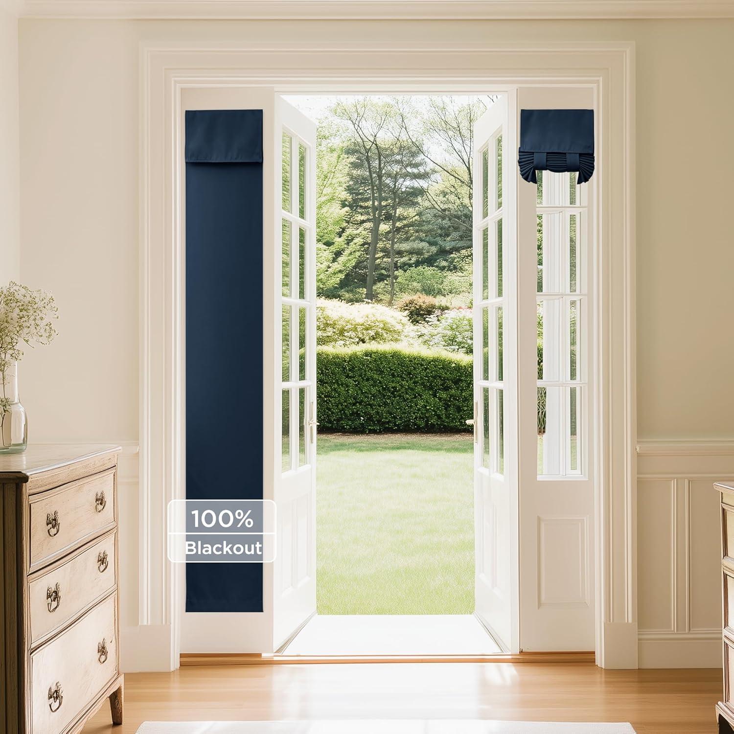 imageNICETOWN 100 Blackout French Door Curtains Privacy Curtains for Window 26 X 50 Inch Long Room Darkening Drapes Thermal Insulated Door Window Shades for Bedroom 1 Panel KhakiNavy