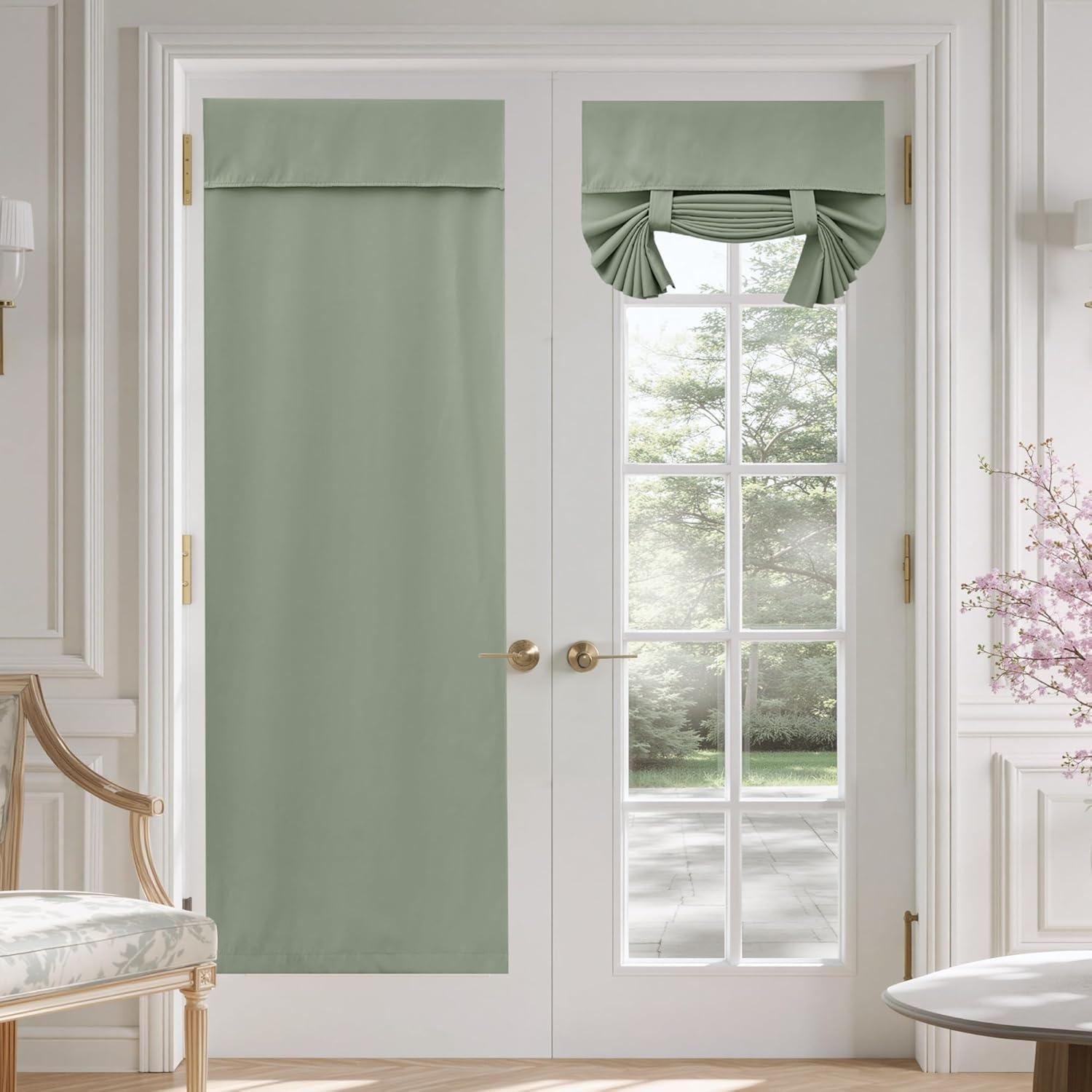 imageNICETOWN 100 Blackout French Door Curtains Privacy Curtains for Window 26 X 50 Inch Long Room Darkening Drapes Thermal Insulated Door Window Shades for Bedroom 1 Panel KhakiSage Green