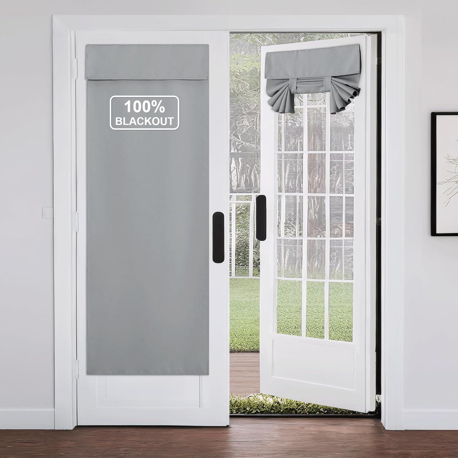 imageNICETOWN 100 Blackout French Door Curtains Privacy Curtains for Window 26 X 50 Inch Long Room Darkening Drapes Thermal Insulated Door Window Shades for Bedroom 1 Panel KhakiDove Gray