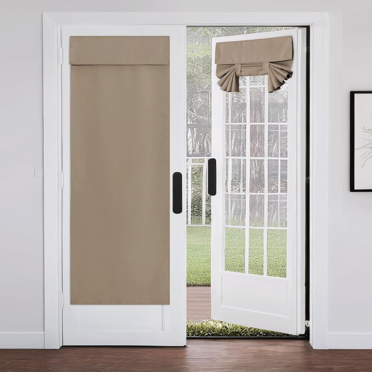 imageNICETOWN 100 Blackout French Door Curtains Privacy Curtains for Window 26 X 50 Inch Long Room Darkening Drapes Thermal Insulated Door Window Shades for Bedroom 1 Panel KhakiCappuccino