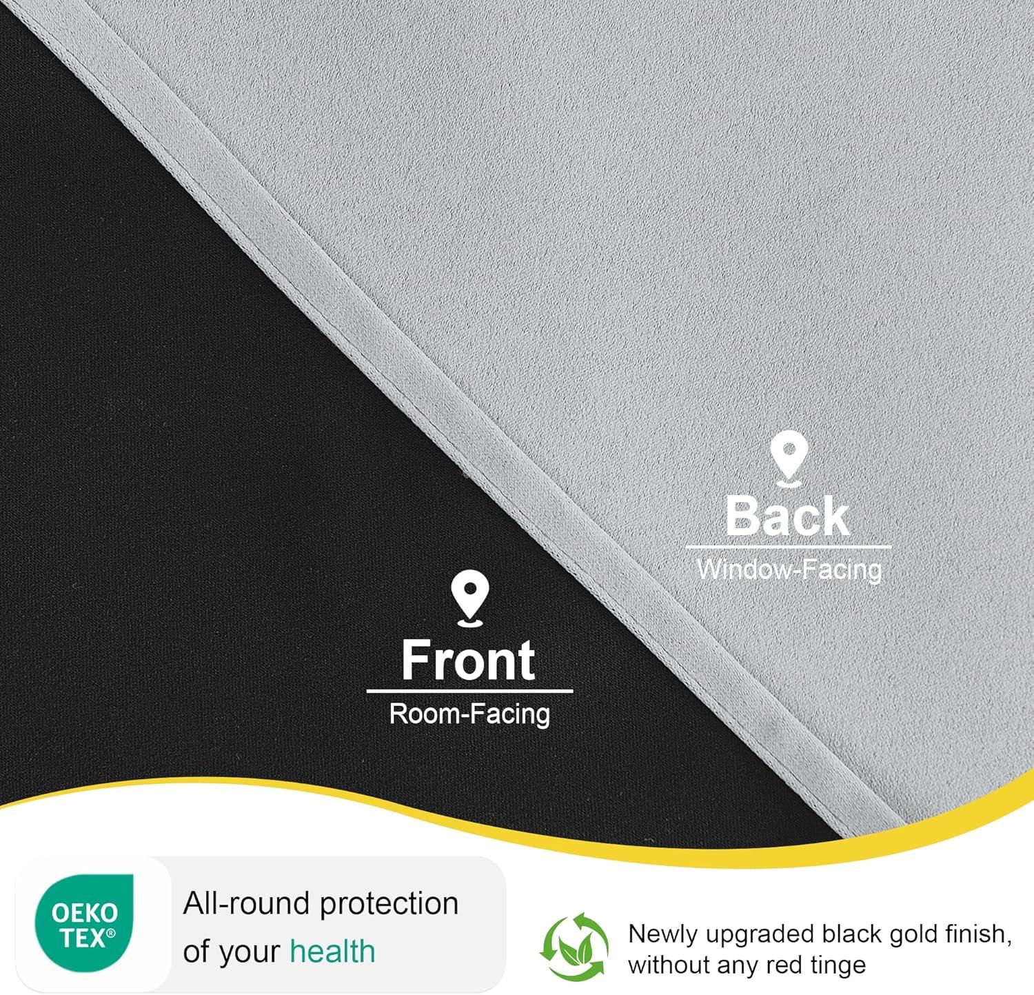 imageNICETOWN 100 Blackout French Door Curtains Privacy Curtains for Window 26 X 50 Inch Long Room Darkening Drapes Thermal Insulated Door Window Shades for Bedroom 1 Panel KhakiSliver Grey