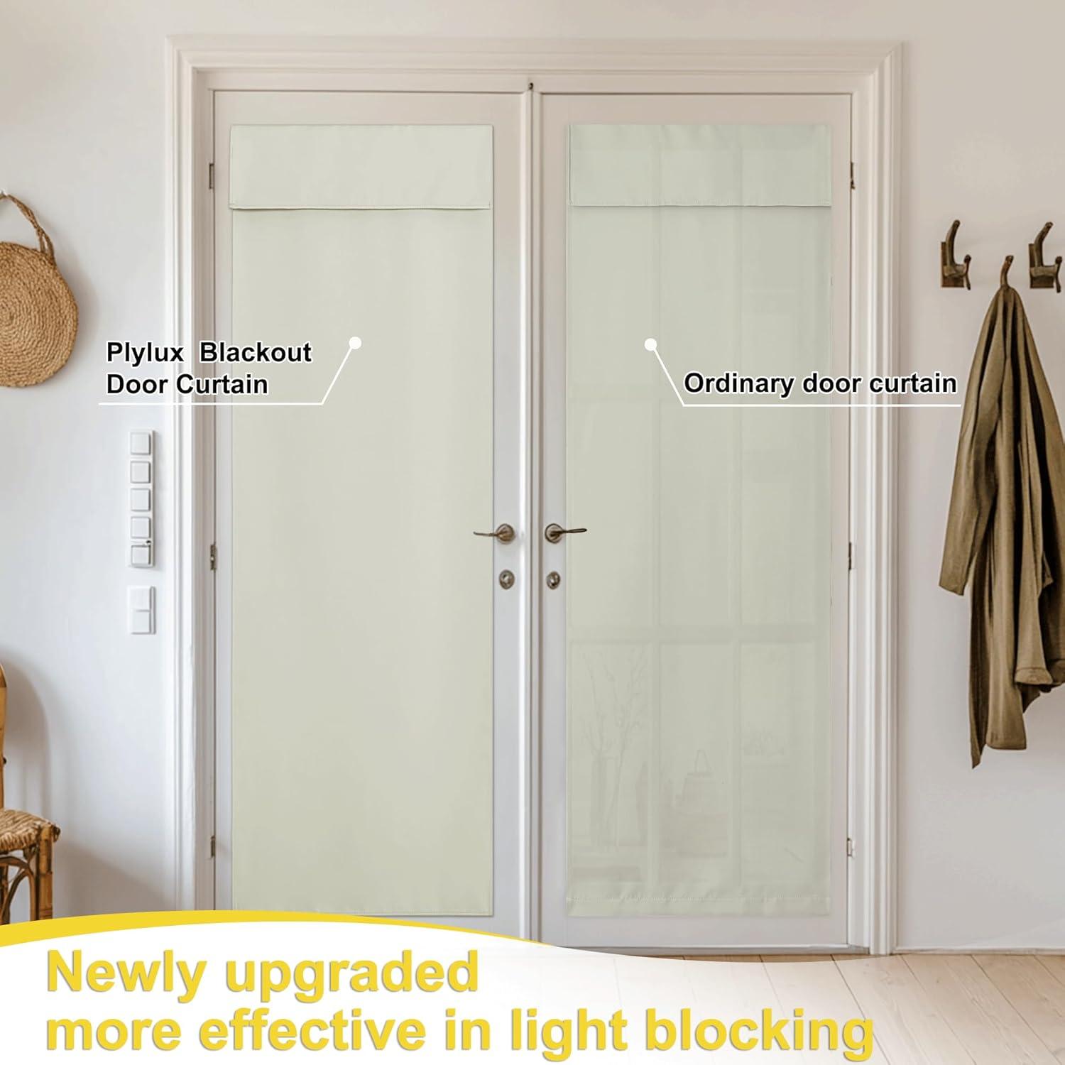 imageNICETOWN 100 Blackout French Door Curtains Privacy Curtains for Window 26 X 50 Inch Long Room Darkening Drapes Thermal Insulated Door Window Shades for Bedroom 1 Panel KhakiLight Beige