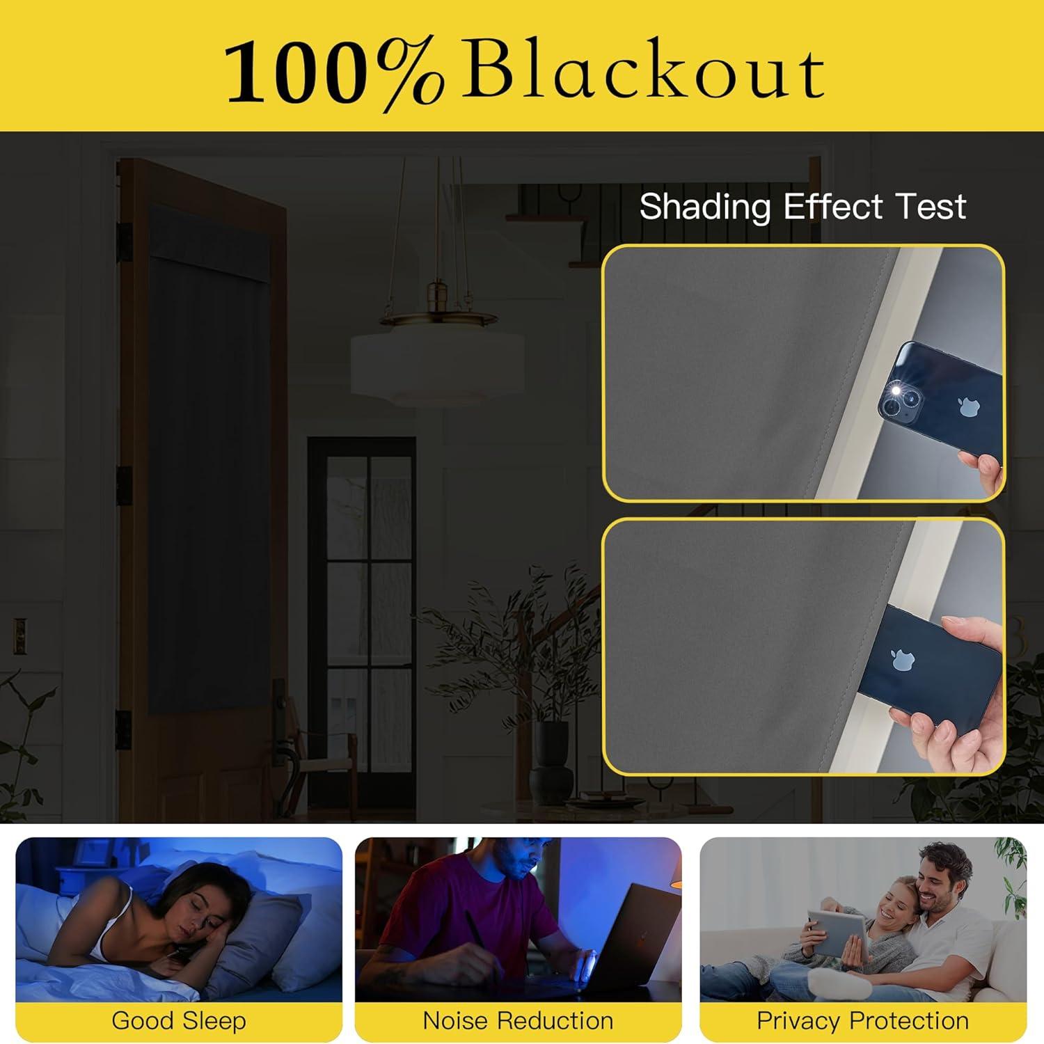 imageNICETOWN 100 Blackout French Door Curtains Privacy Curtains for Window 26 X 50 Inch Long Room Darkening Drapes Thermal Insulated Door Window Shades for Bedroom 1 Panel KhakiGrey