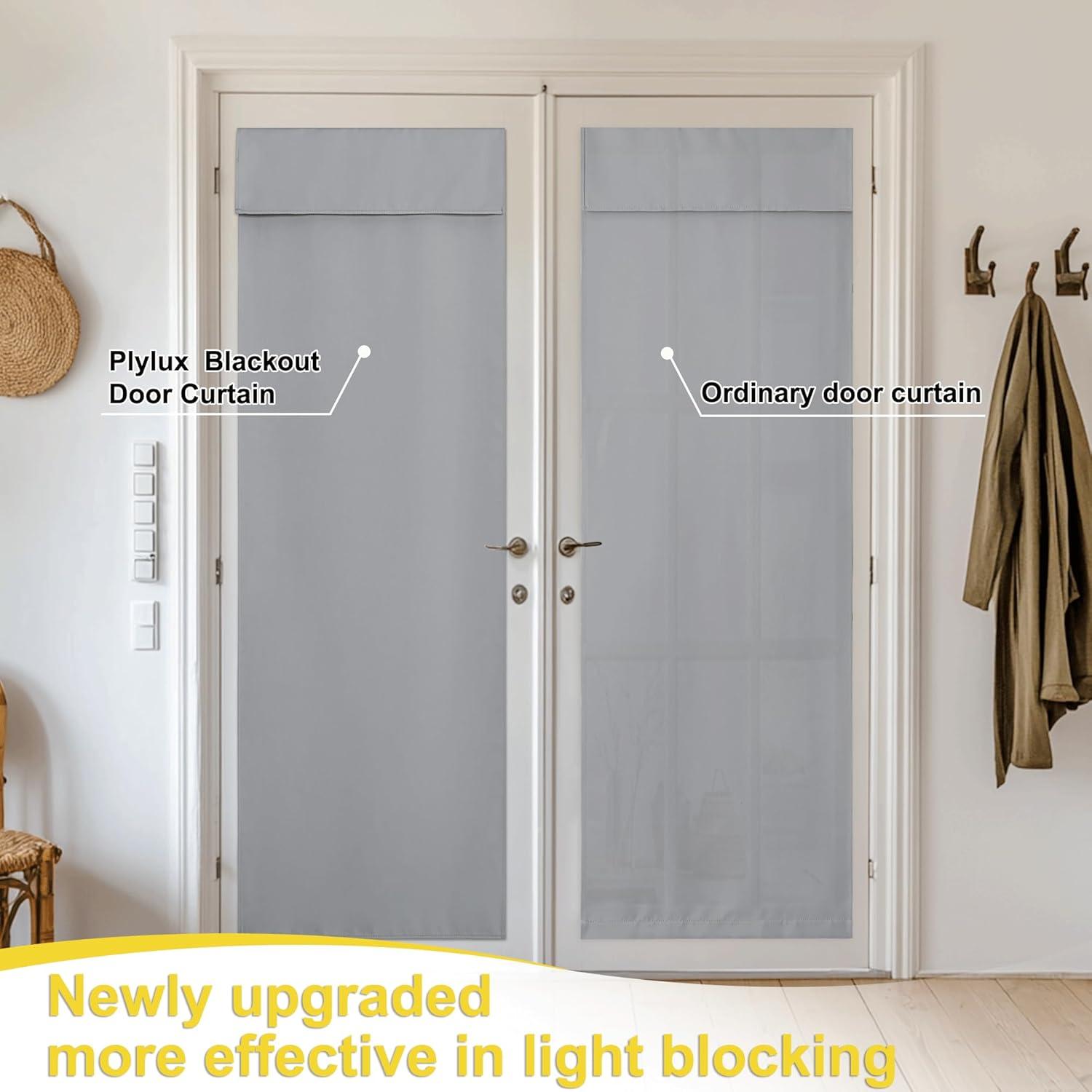 imageNICETOWN 100 Blackout French Door Curtains Privacy Curtains for Window 26 X 50 Inch Long Room Darkening Drapes Thermal Insulated Door Window Shades for Bedroom 1 Panel KhakiDove Gray