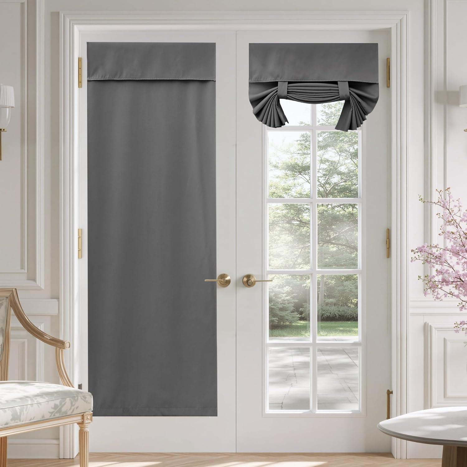 imageNICETOWN 100 Blackout French Door Curtains Privacy Curtains for Window 26 X 50 Inch Long Room Darkening Drapes Thermal Insulated Door Window Shades for Bedroom 1 Panel KhakiGrey