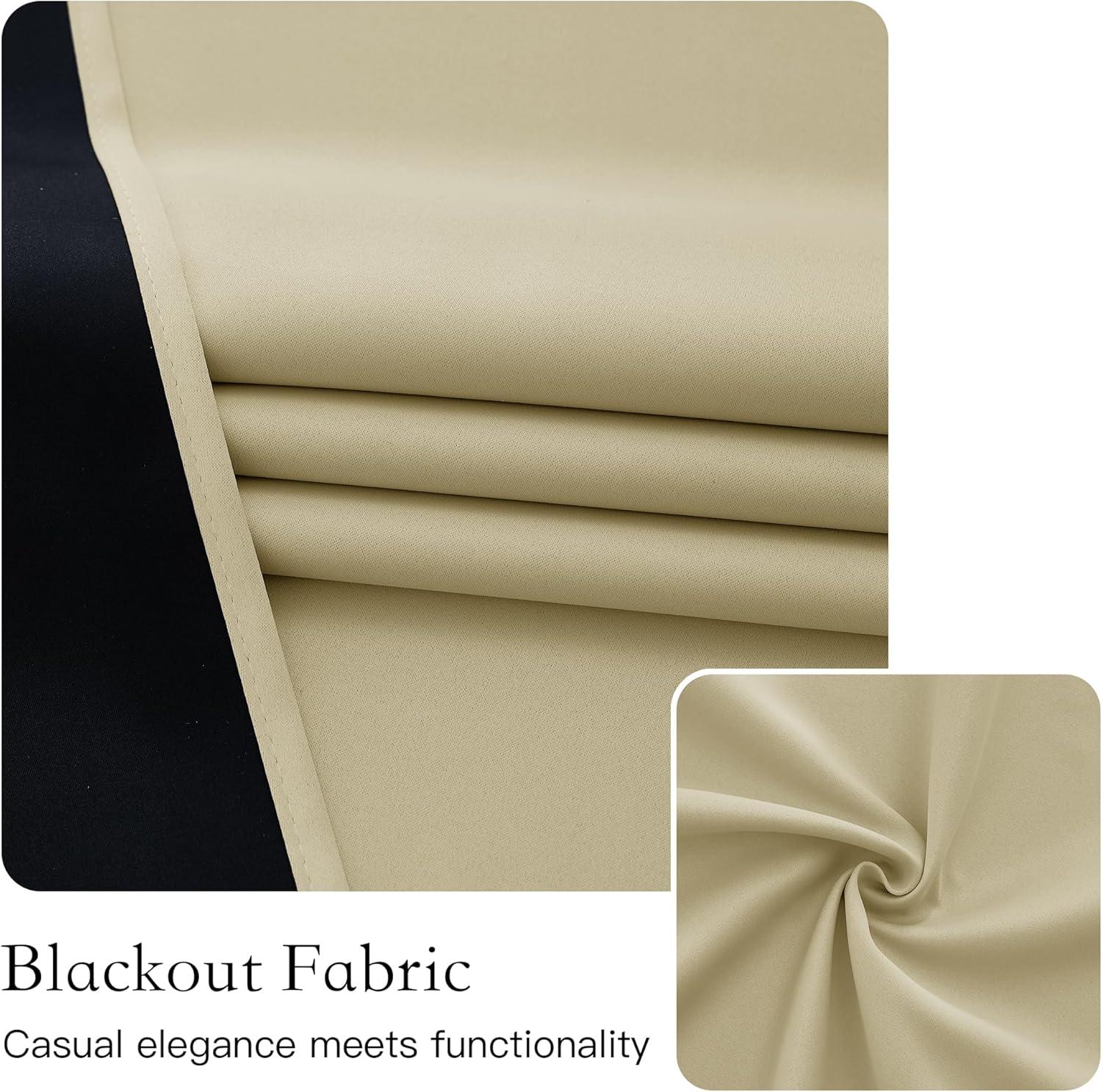 imageNICETOWN 100 Blackout French Door Curtains Privacy Curtains for Window 26 X 50 Inch Long Room Darkening Drapes Thermal Insulated Door Window Shades for Bedroom 1 Panel KhakiCream