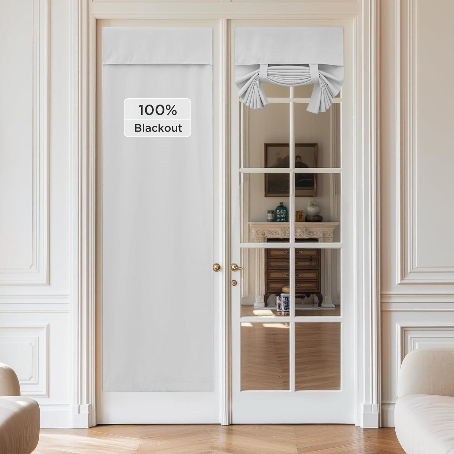 imageNICETOWN 100 Blackout French Door Curtains Privacy Curtains for Window 26 X 50 Inch Long Room Darkening Drapes Thermal Insulated Door Window Shades for Bedroom 1 Panel KhakiGreyish White