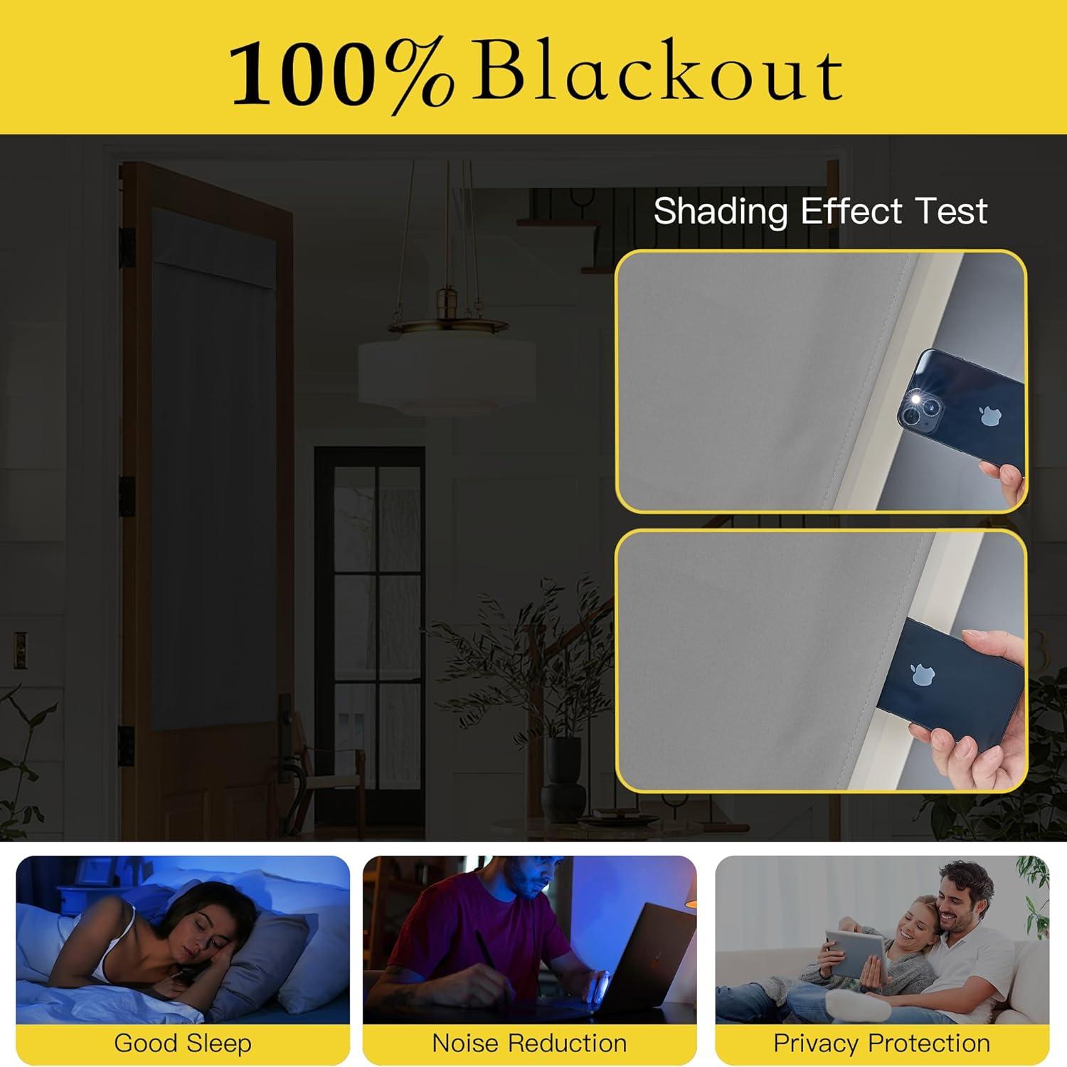 imageNICETOWN 100 Blackout French Door Curtains Privacy Curtains for Window 26 X 50 Inch Long Room Darkening Drapes Thermal Insulated Door Window Shades for Bedroom 1 Panel KhakiLight Grey