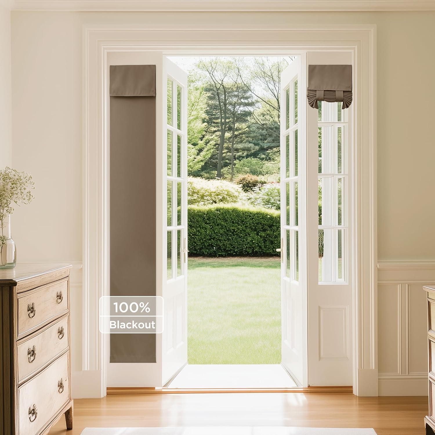 imageNICETOWN 100 Blackout French Door Curtains Privacy Curtains for Window 26 X 50 Inch Long Room Darkening Drapes Thermal Insulated Door Window Shades for Bedroom 1 Panel KhakiKhaki