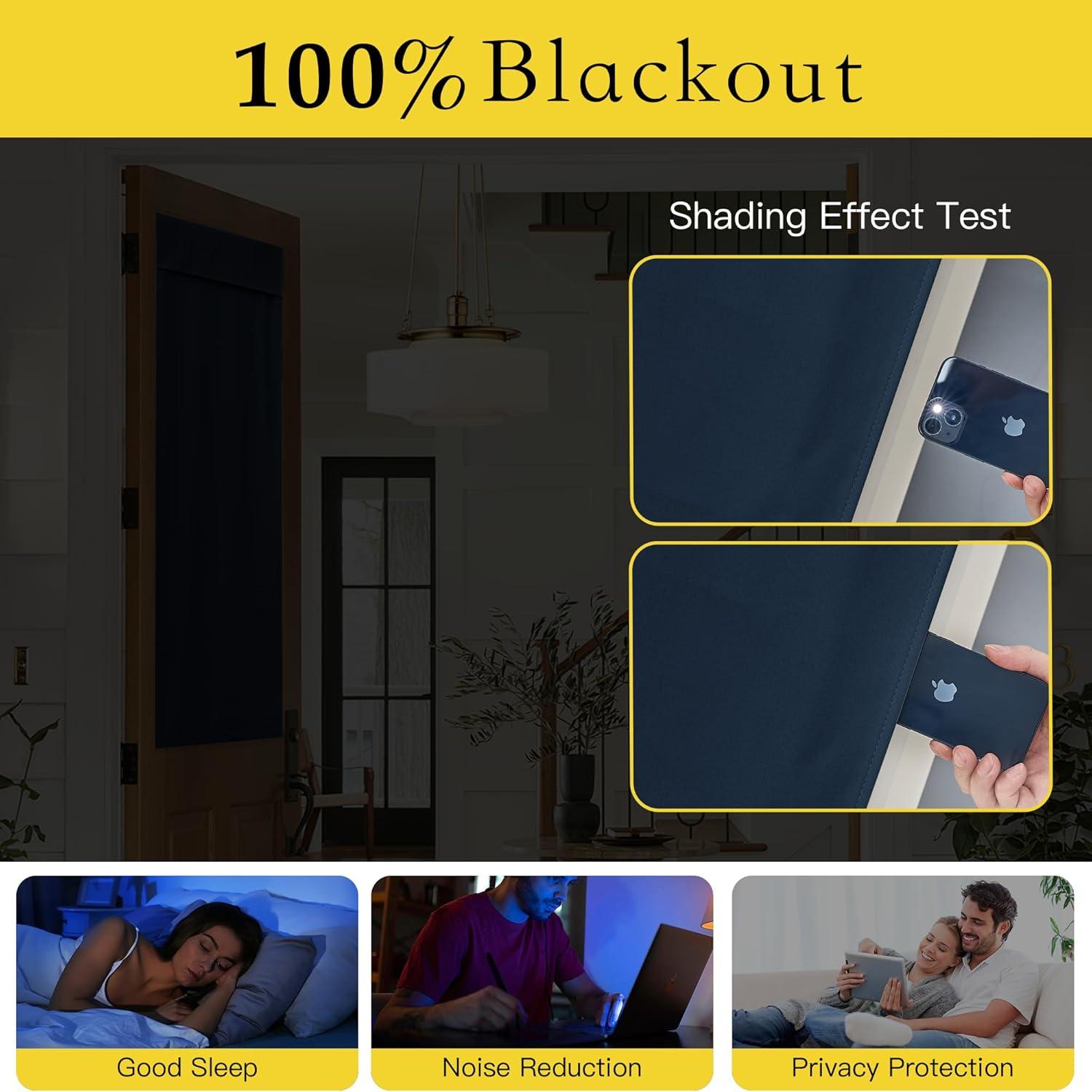 imageNICETOWN 100 Blackout French Door Curtains Privacy Curtains for Window 26 X 50 Inch Long Room Darkening Drapes Thermal Insulated Door Window Shades for Bedroom 1 Panel KhakiNavy