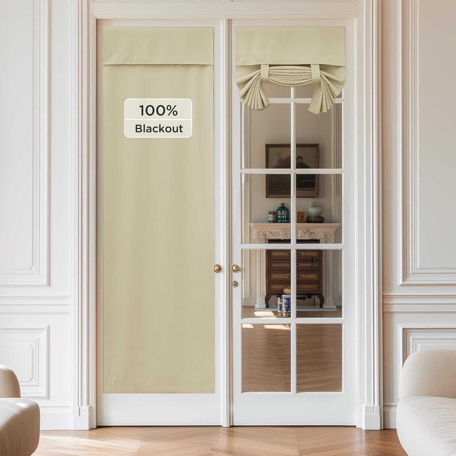 imageNICETOWN 100 Blackout French Door Curtains Privacy Curtains for Window 26 X 50 Inch Long Room Darkening Drapes Thermal Insulated Door Window Shades for Bedroom 1 Panel KhakiCream