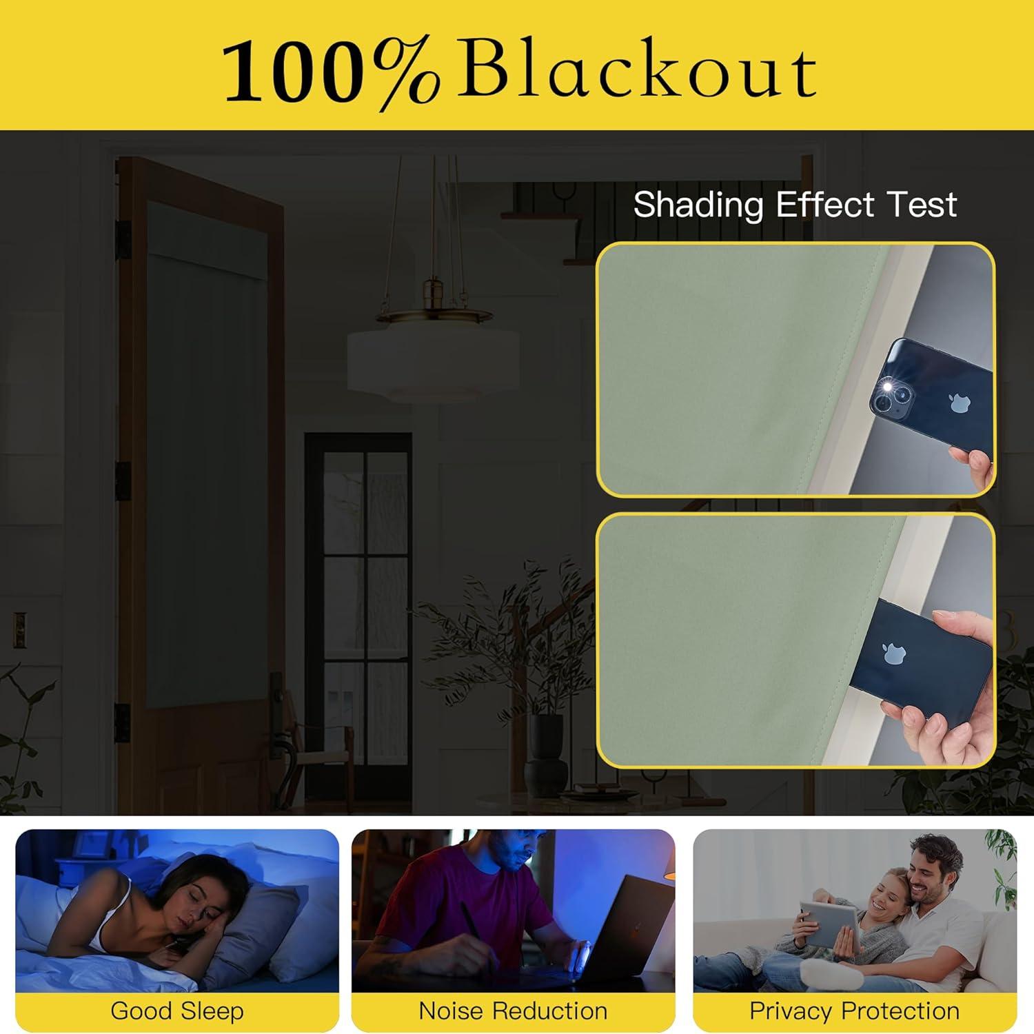 imageNICETOWN 100 Blackout French Door Curtains Privacy Curtains for Window 26 X 50 Inch Long Room Darkening Drapes Thermal Insulated Door Window Shades for Bedroom 1 Panel KhakiSage Green