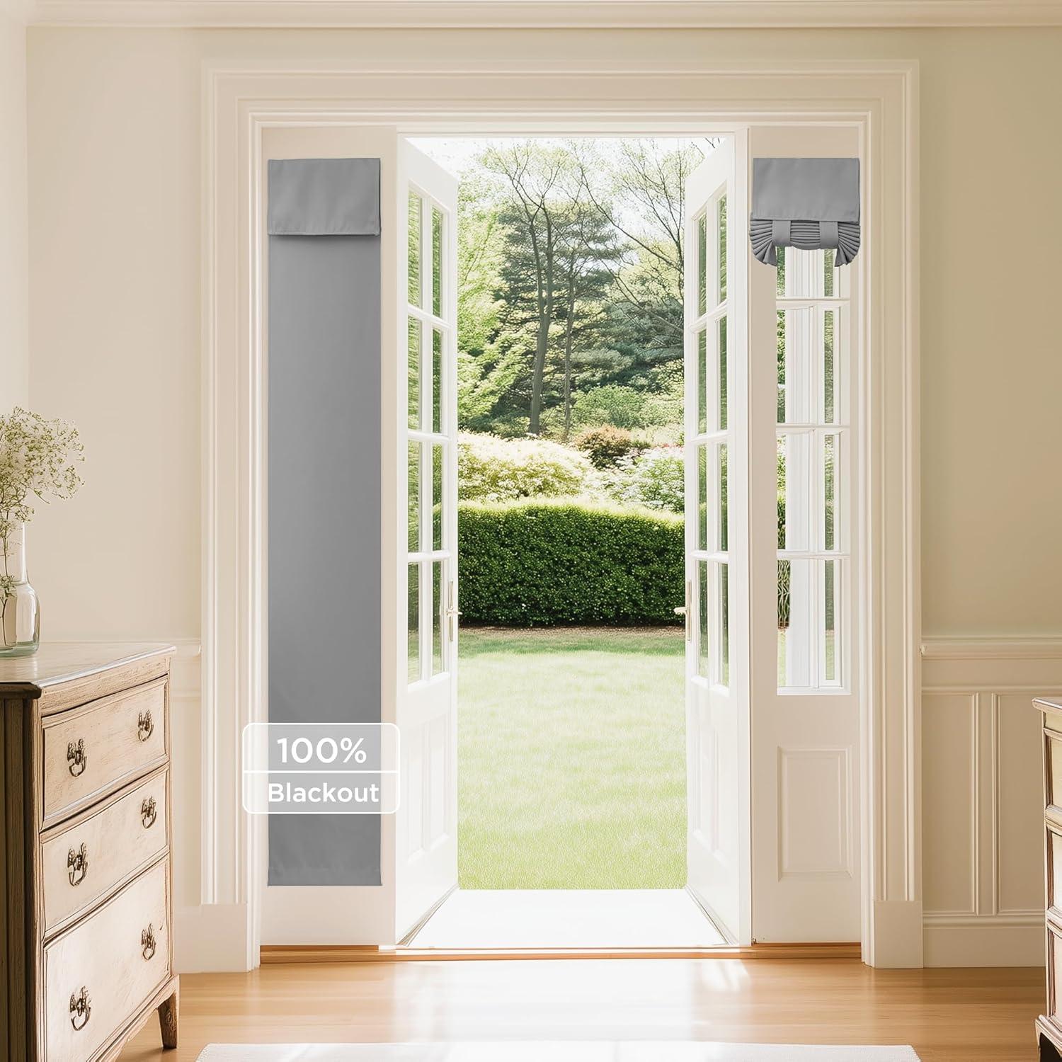 imageNICETOWN 100 Blackout French Door Curtains Privacy Curtains for Window 26 X 50 Inch Long Room Darkening Drapes Thermal Insulated Door Window Shades for Bedroom 1 Panel KhakiLight Grey