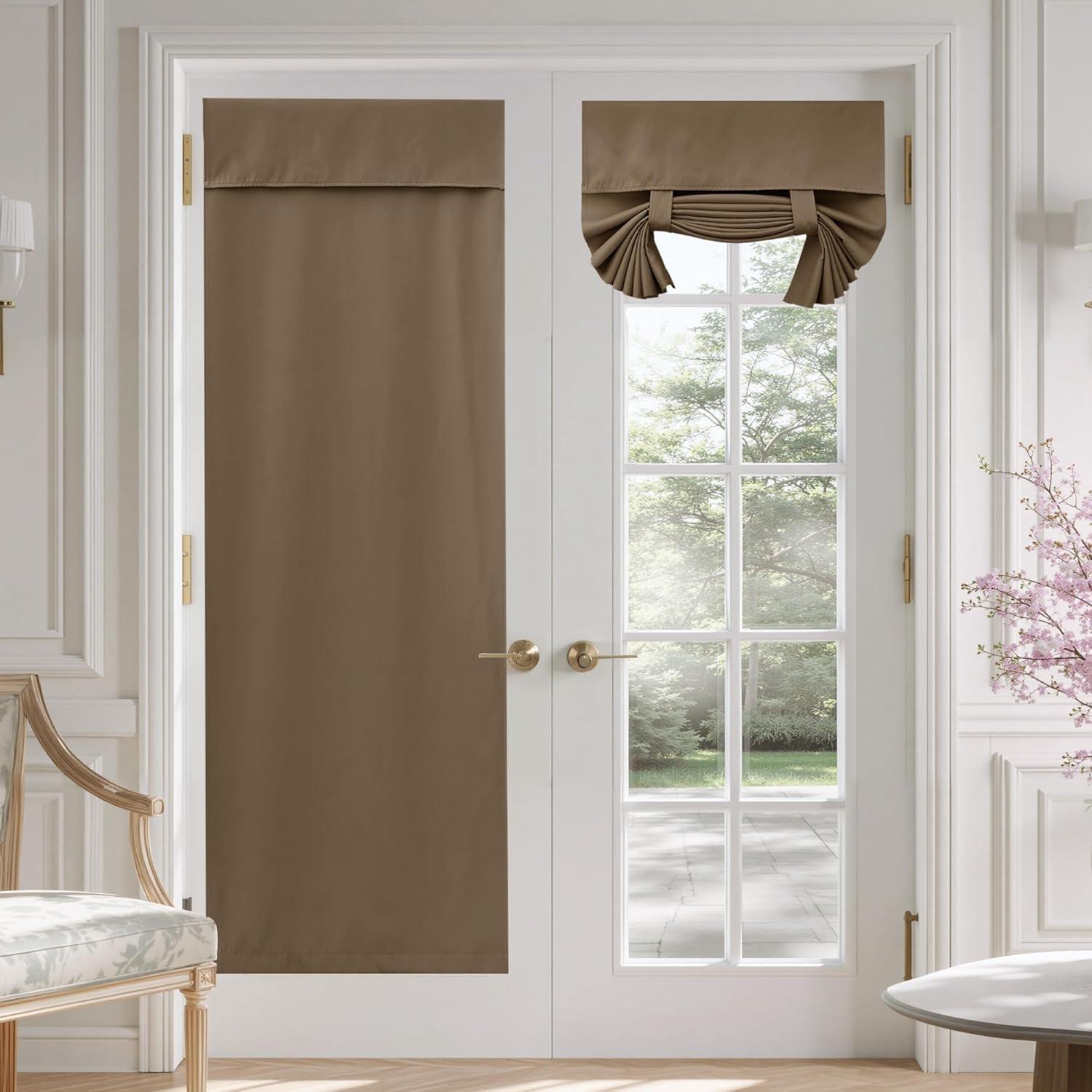 imageNICETOWN 100 Blackout French Door Curtains Privacy Curtains for Window 26 X 50 Inch Long Room Darkening Drapes Thermal Insulated Door Window Shades for Bedroom 1 Panel KhakiKhaki