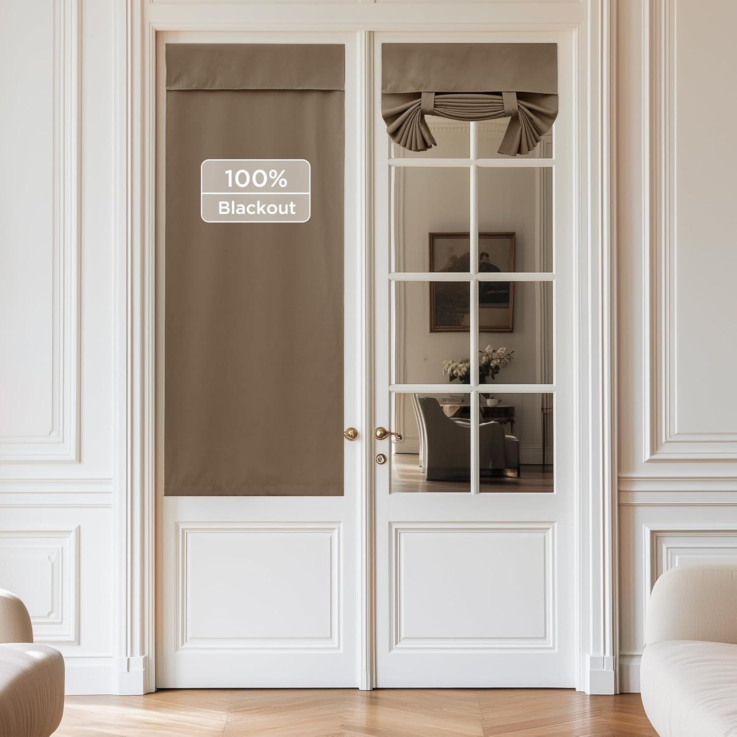 imageNICETOWN 100 Blackout French Door Curtains Privacy Curtains for Window 26 X 50 Inch Long Room Darkening Drapes Thermal Insulated Door Window Shades for Bedroom 1 Panel KhakiKhaki