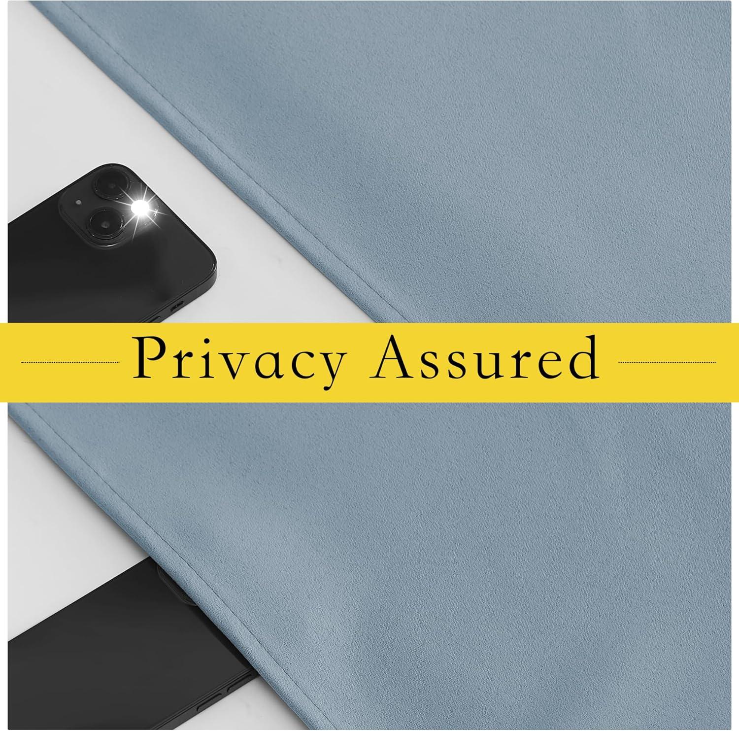 imageNICETOWN 100 Blackout French Door Curtains Privacy Curtains for Window 26 X 50 Inch Long Room Darkening Drapes Thermal Insulated Door Window Shades for Bedroom 1 Panel KhakiGreyish Blue