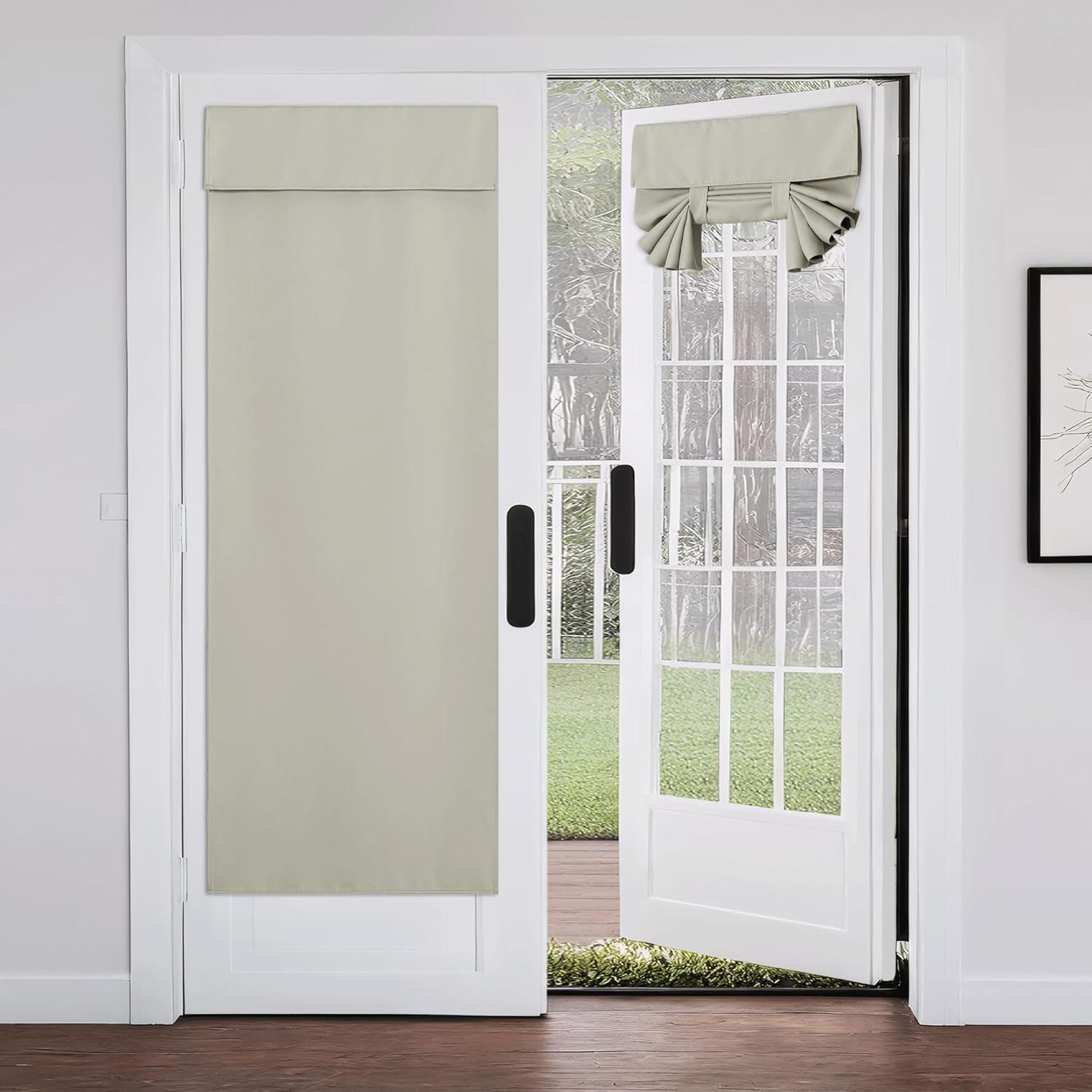 imageNICETOWN 100 Blackout French Door Curtains Privacy Curtains for Window 26 X 50 Inch Long Room Darkening Drapes Thermal Insulated Door Window Shades for Bedroom 1 Panel KhakiSand