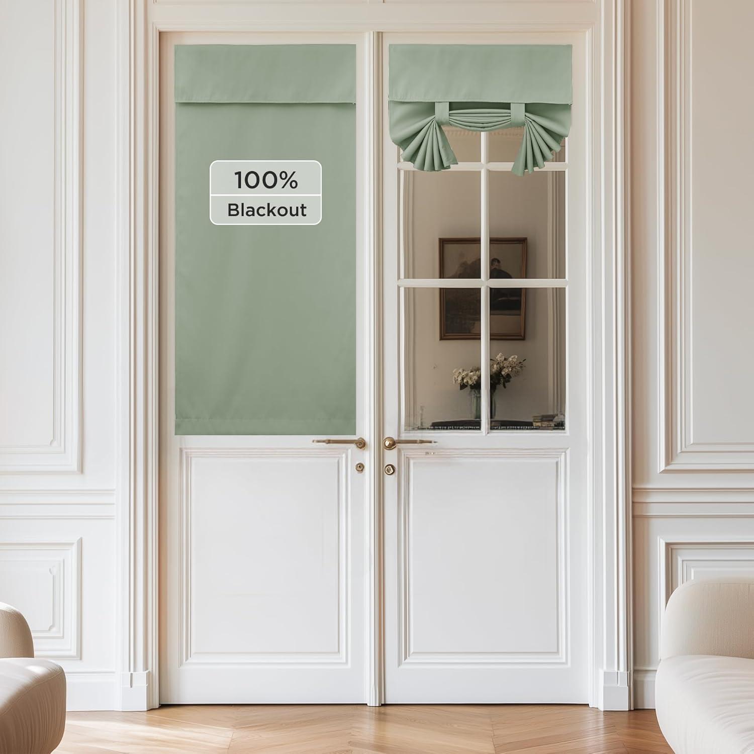 imageNICETOWN 100 Blackout French Door Curtains Privacy Curtains for Window 26 X 50 Inch Long Room Darkening Drapes Thermal Insulated Door Window Shades for Bedroom 1 Panel KhakiSage Green