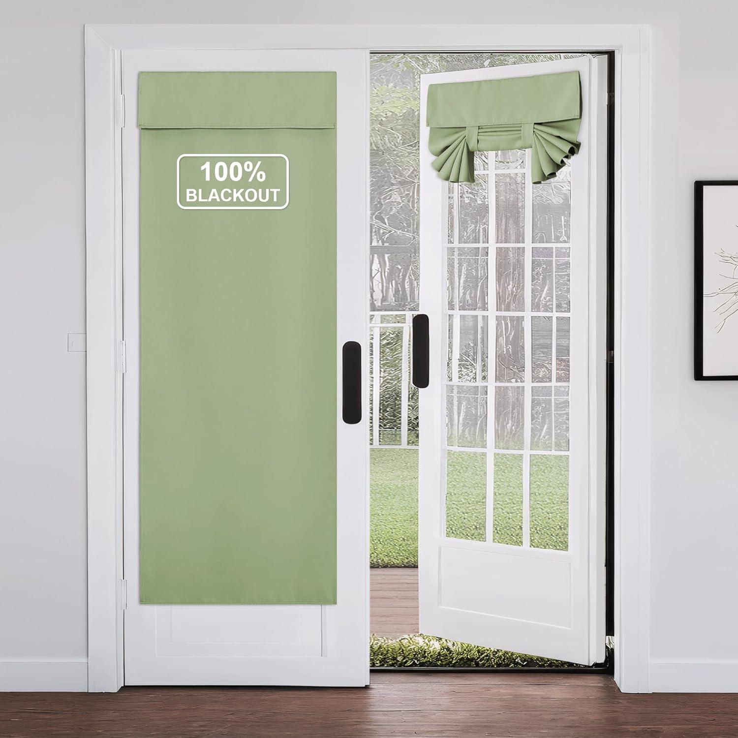 imageNICETOWN 100 Blackout French Door Curtains Privacy Curtains for Window 26 X 50 Inch Long Room Darkening Drapes Thermal Insulated Door Window Shades for Bedroom 1 Panel KhakiOlive Green