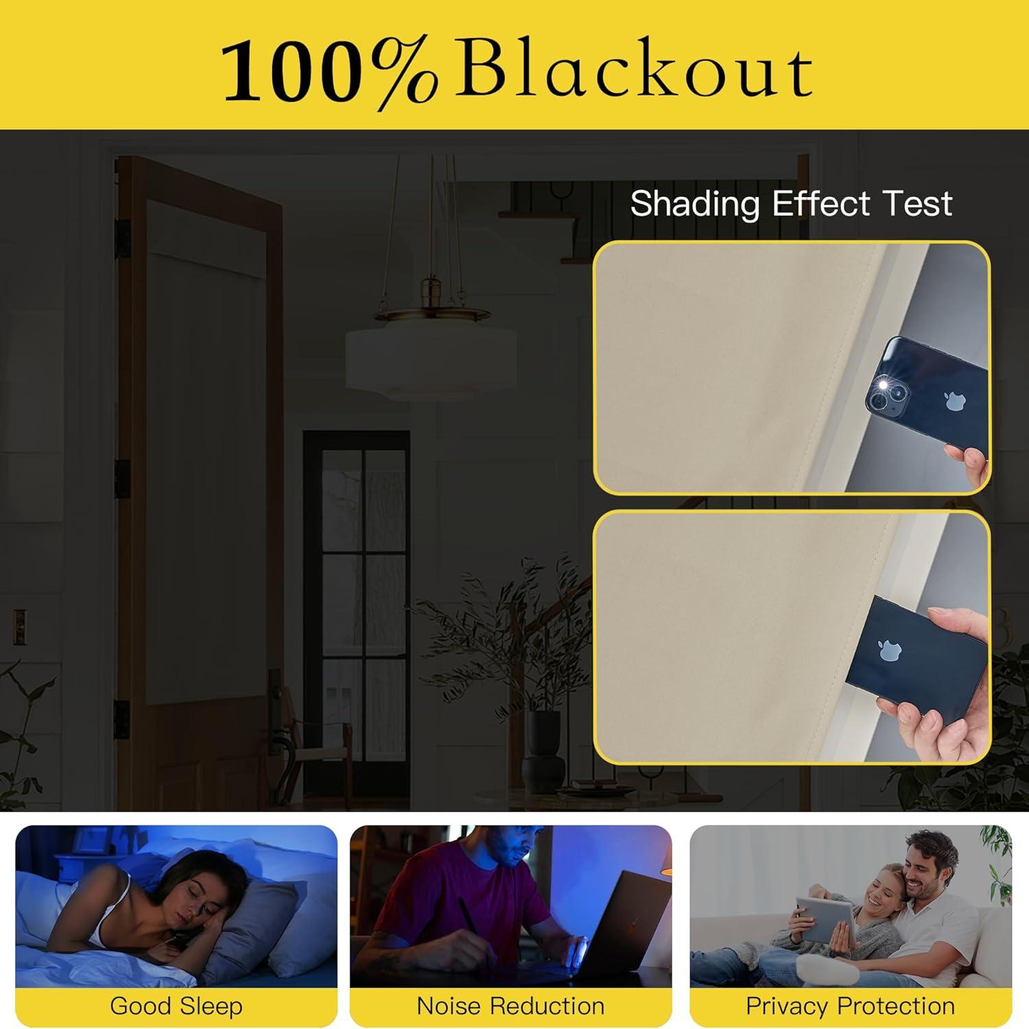 imageNICETOWN 100 Blackout French Door Curtains Privacy Curtains for Window 26 X 50 Inch Long Room Darkening Drapes Thermal Insulated Door Window Shades for Bedroom 1 Panel KhakiNatural