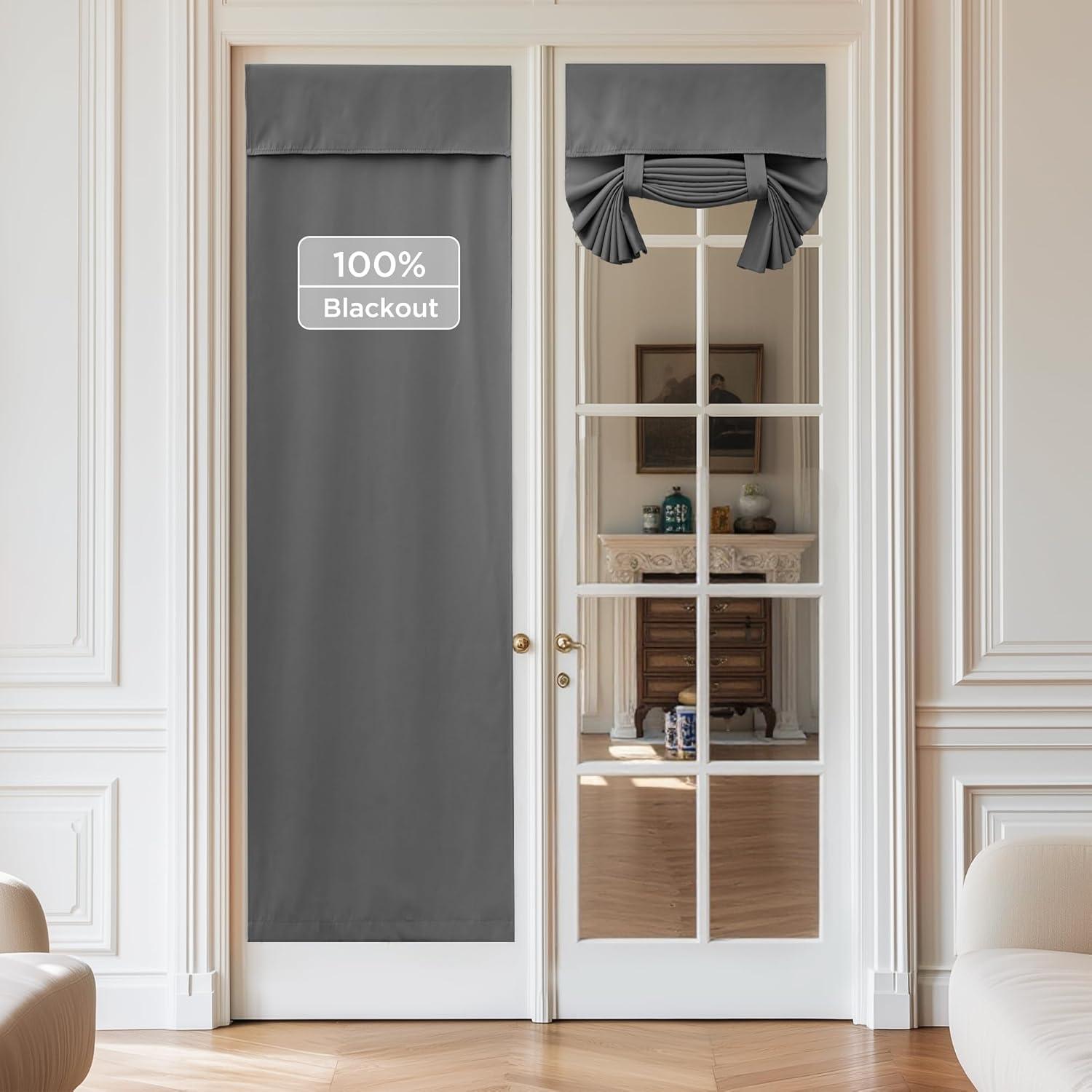 imageNICETOWN 100 Blackout French Door Curtains Privacy Curtains for Window 26 X 50 Inch Long Room Darkening Drapes Thermal Insulated Door Window Shades for Bedroom 1 Panel KhakiGrey