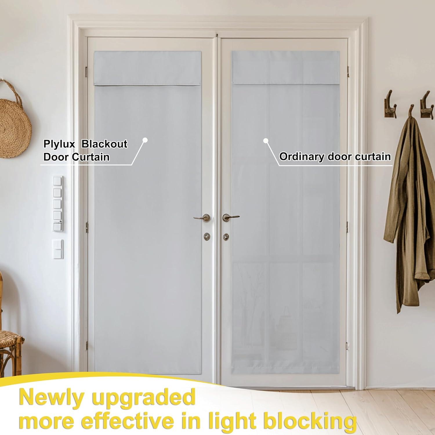 imageNICETOWN 100 Blackout French Door Curtains Privacy Curtains for Window 26 X 50 Inch Long Room Darkening Drapes Thermal Insulated Door Window Shades for Bedroom 1 Panel KhakiSliver Grey