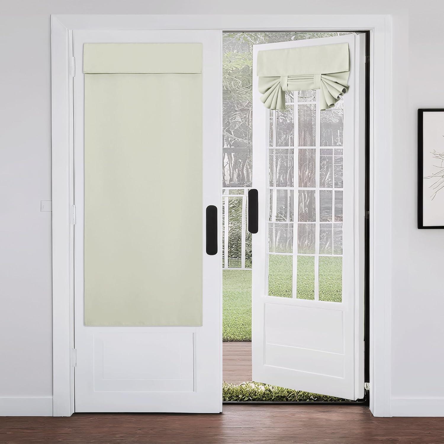 imageNICETOWN 100 Blackout French Door Curtains Privacy Curtains for Window 26 X 50 Inch Long Room Darkening Drapes Thermal Insulated Door Window Shades for Bedroom 1 Panel KhakiLight Beige