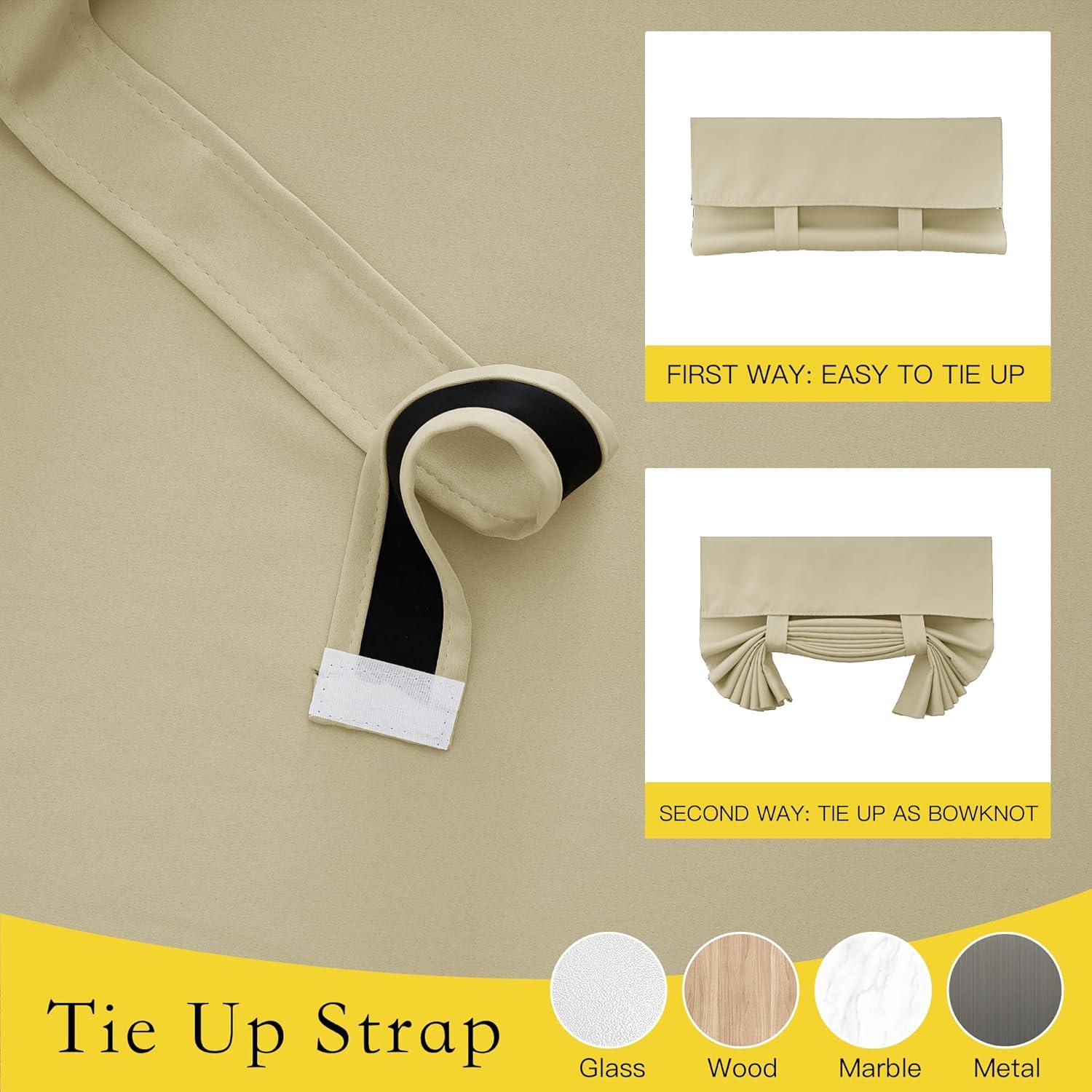 imageNICETOWN 100 Blackout French Door Curtains Privacy Curtains for Window 26 X 50 Inch Long Room Darkening Drapes Thermal Insulated Door Window Shades for Bedroom 1 Panel KhakiCream