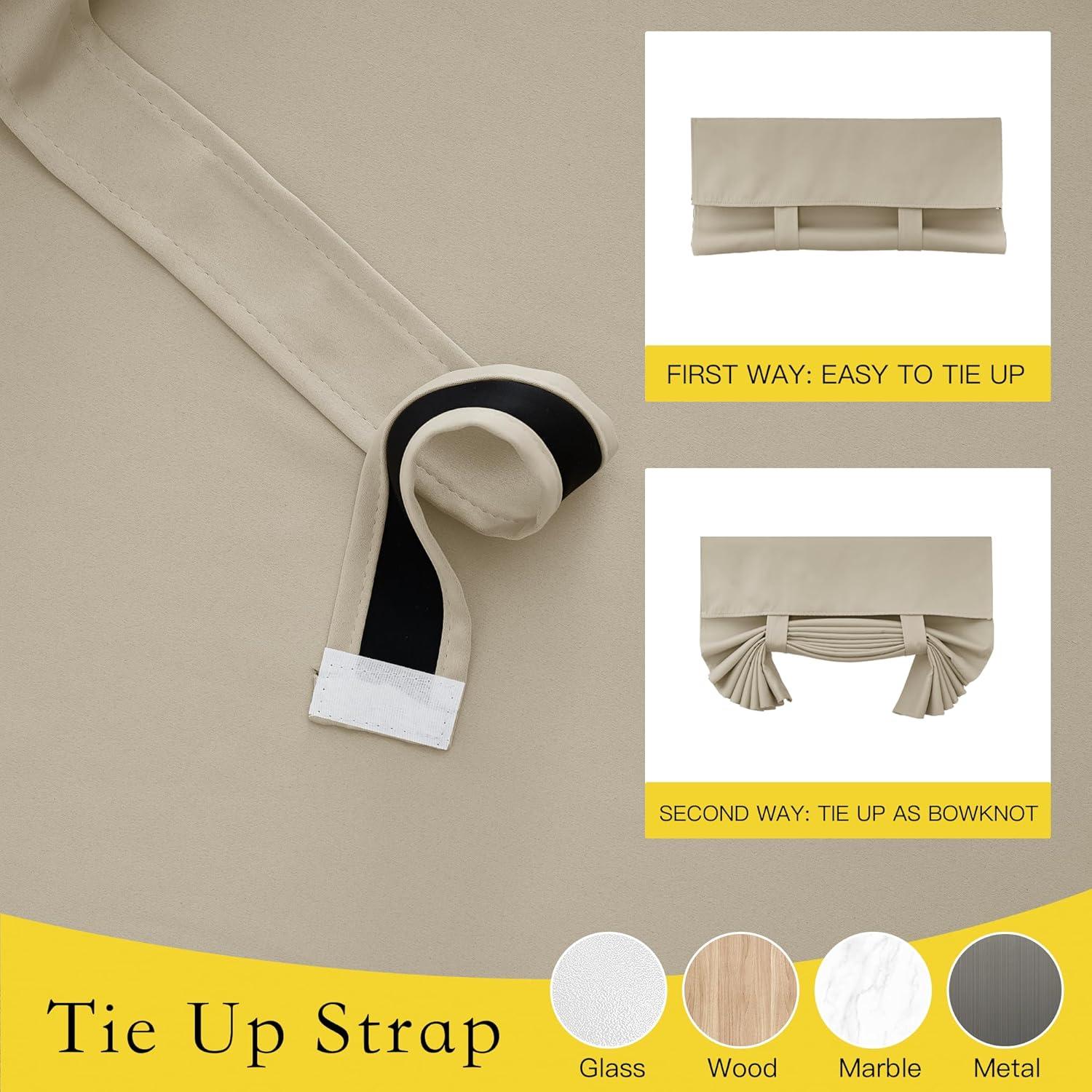 imageNICETOWN 100 Blackout French Door Curtains Privacy Curtains for Window 26 X 50 Inch Long Room Darkening Drapes Thermal Insulated Door Window Shades for Bedroom 1 Panel KhakiNatural