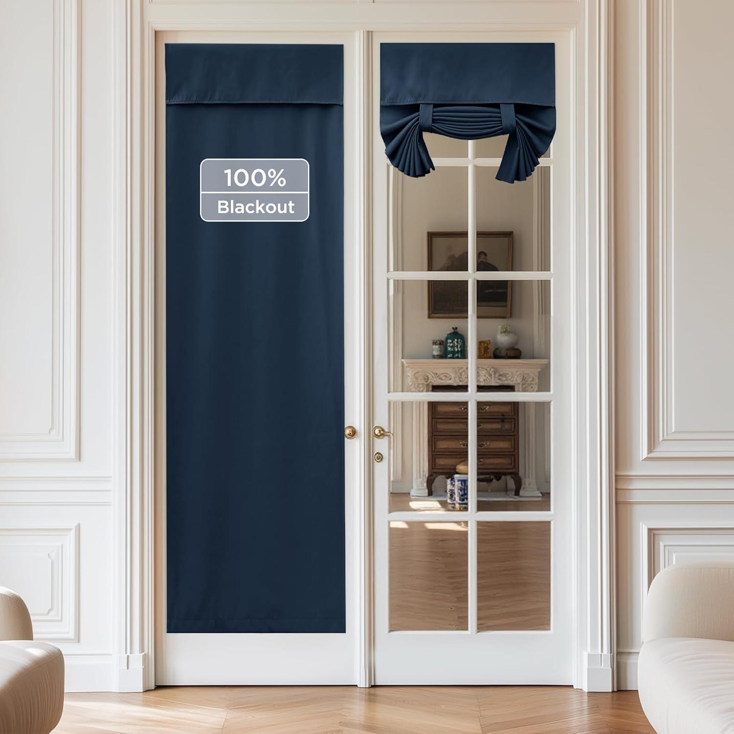 imageNICETOWN 100 Blackout French Door Curtains Privacy Curtains for Window 26 X 50 Inch Long Room Darkening Drapes Thermal Insulated Door Window Shades for Bedroom 1 Panel KhakiNavy